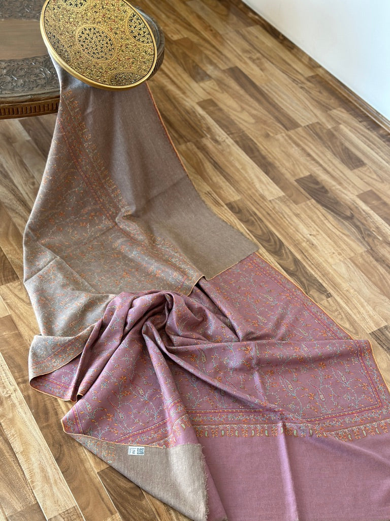 Color Flip Reversible Sozni Jaalidaar Hand-Embroidered GI Pashmina Shawl