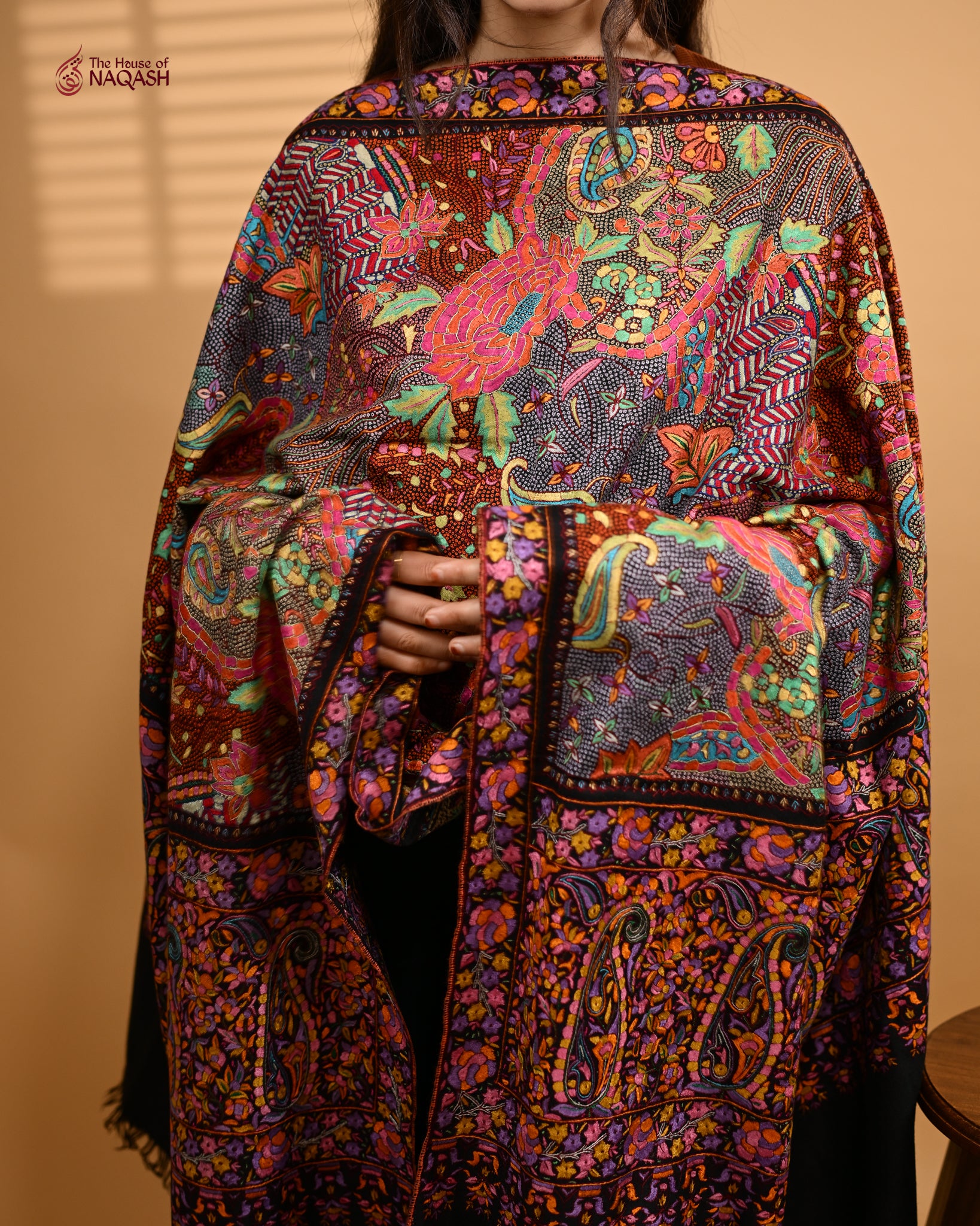 Persian Night Hand Embroidered Jamawar GI Pashmina Shawl