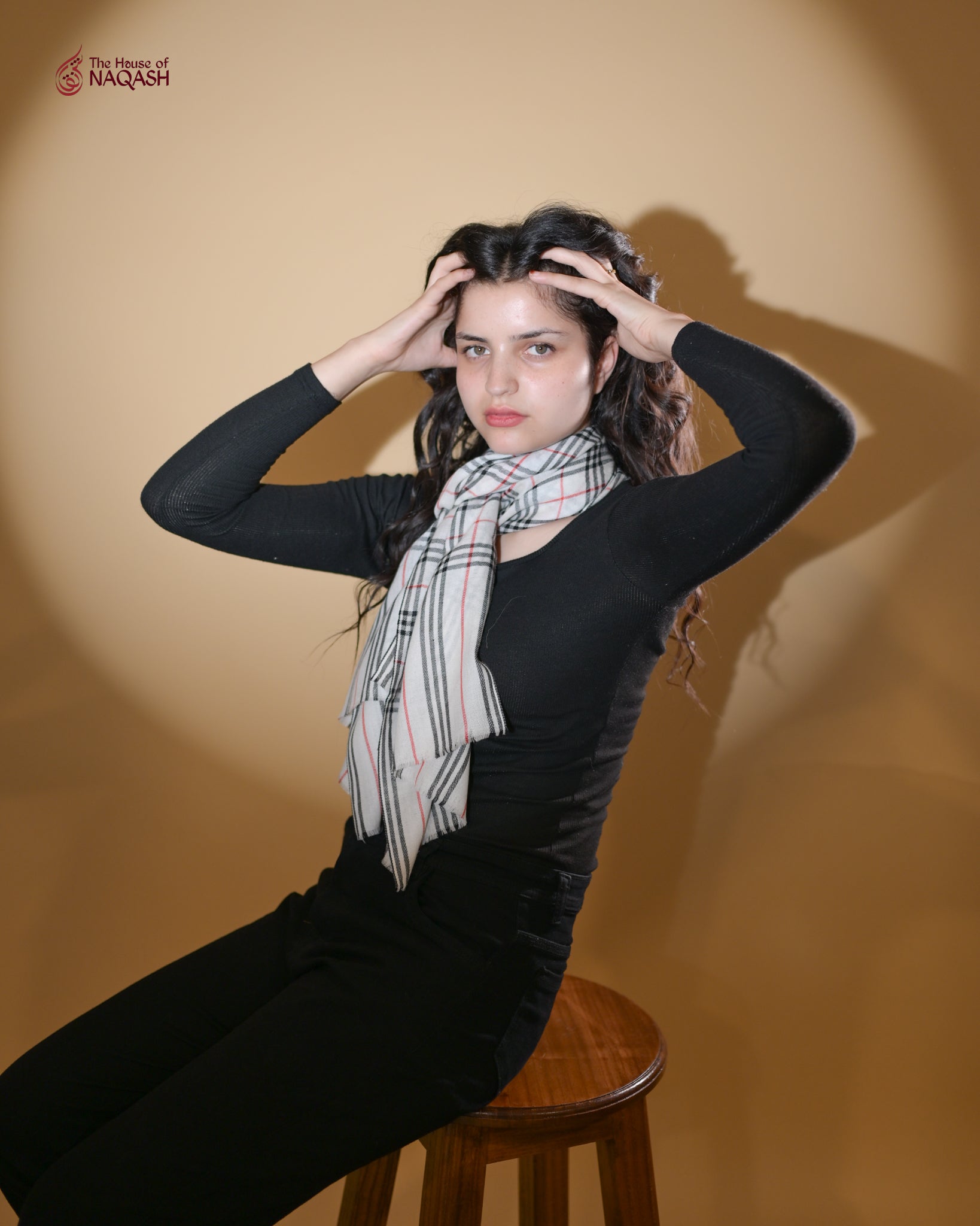 Cream Checker Scarf