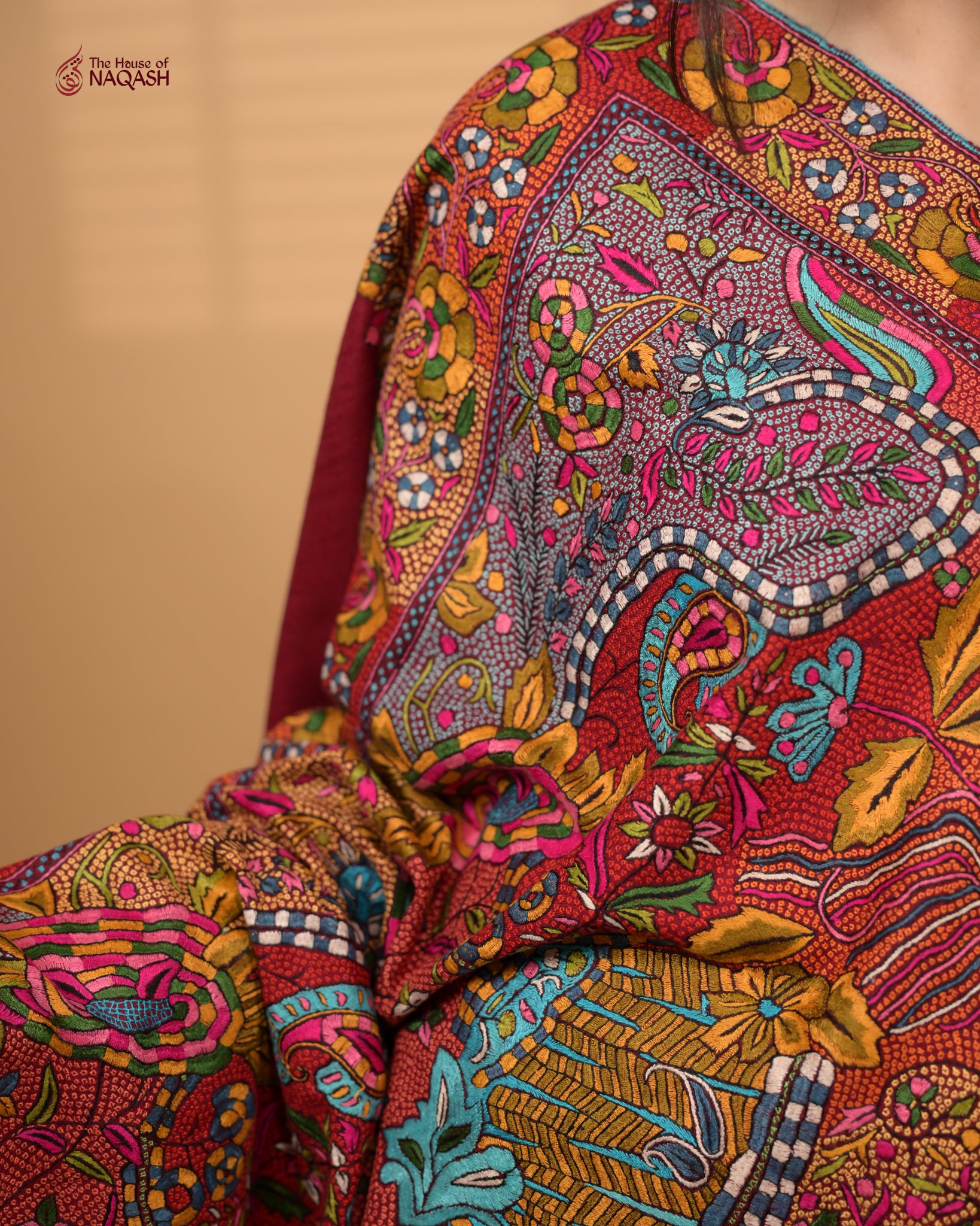 Red Velvet GI Pashmina Jamawar shawl