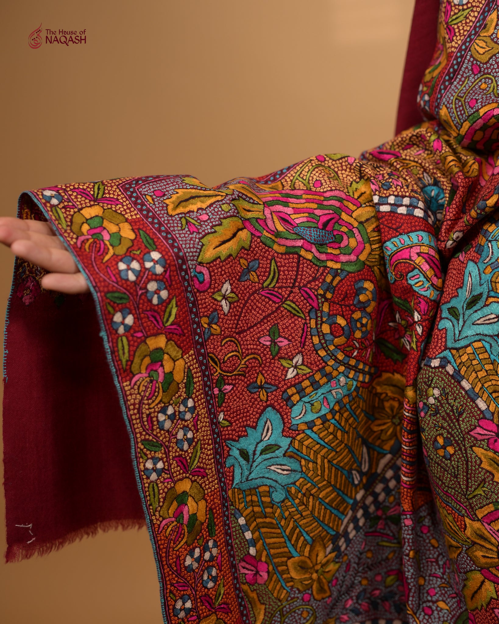 Red Velvet GI Pashmina Jamawar shawl