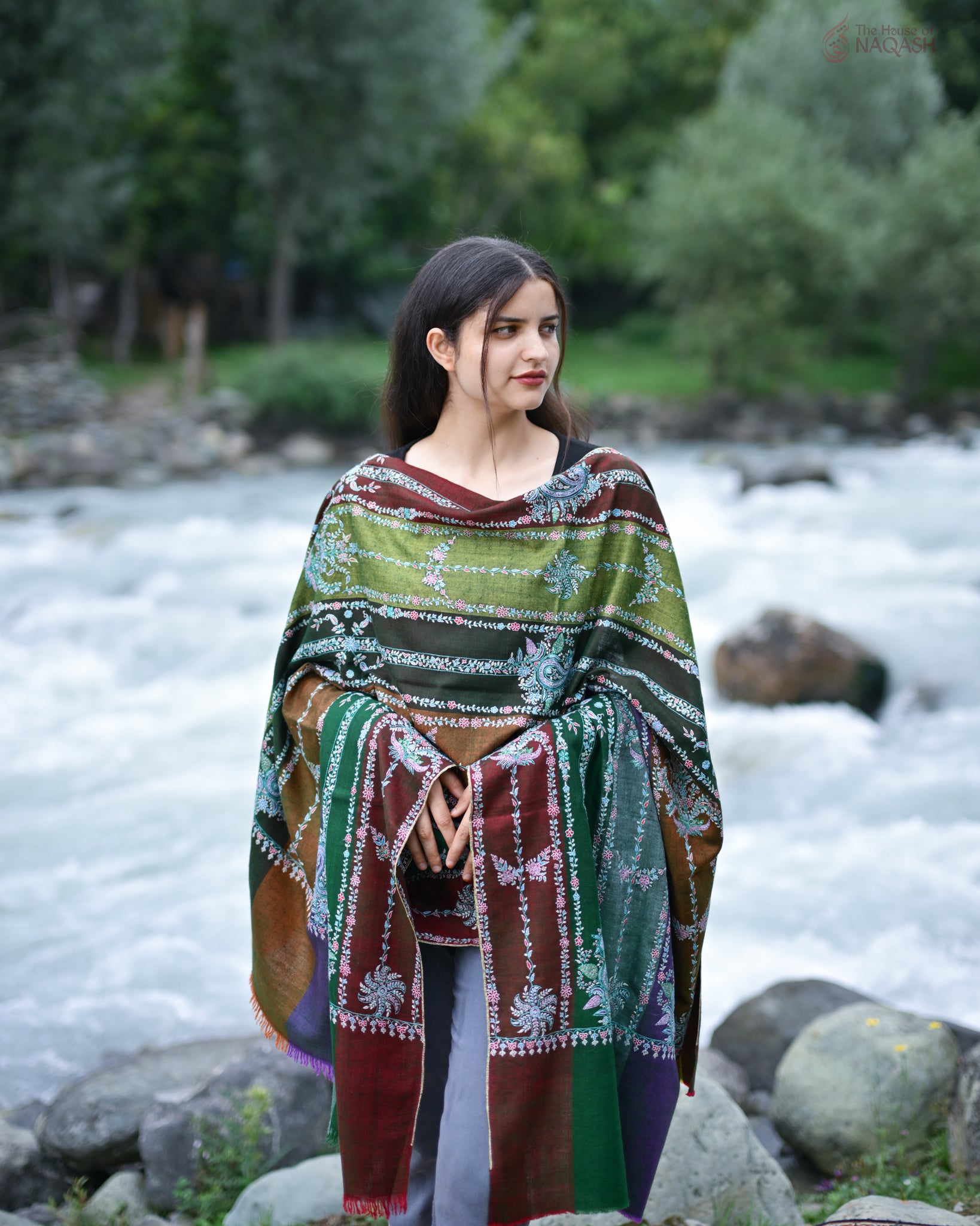 Rainbow Mesh Stripe GI Pashmina Shawl