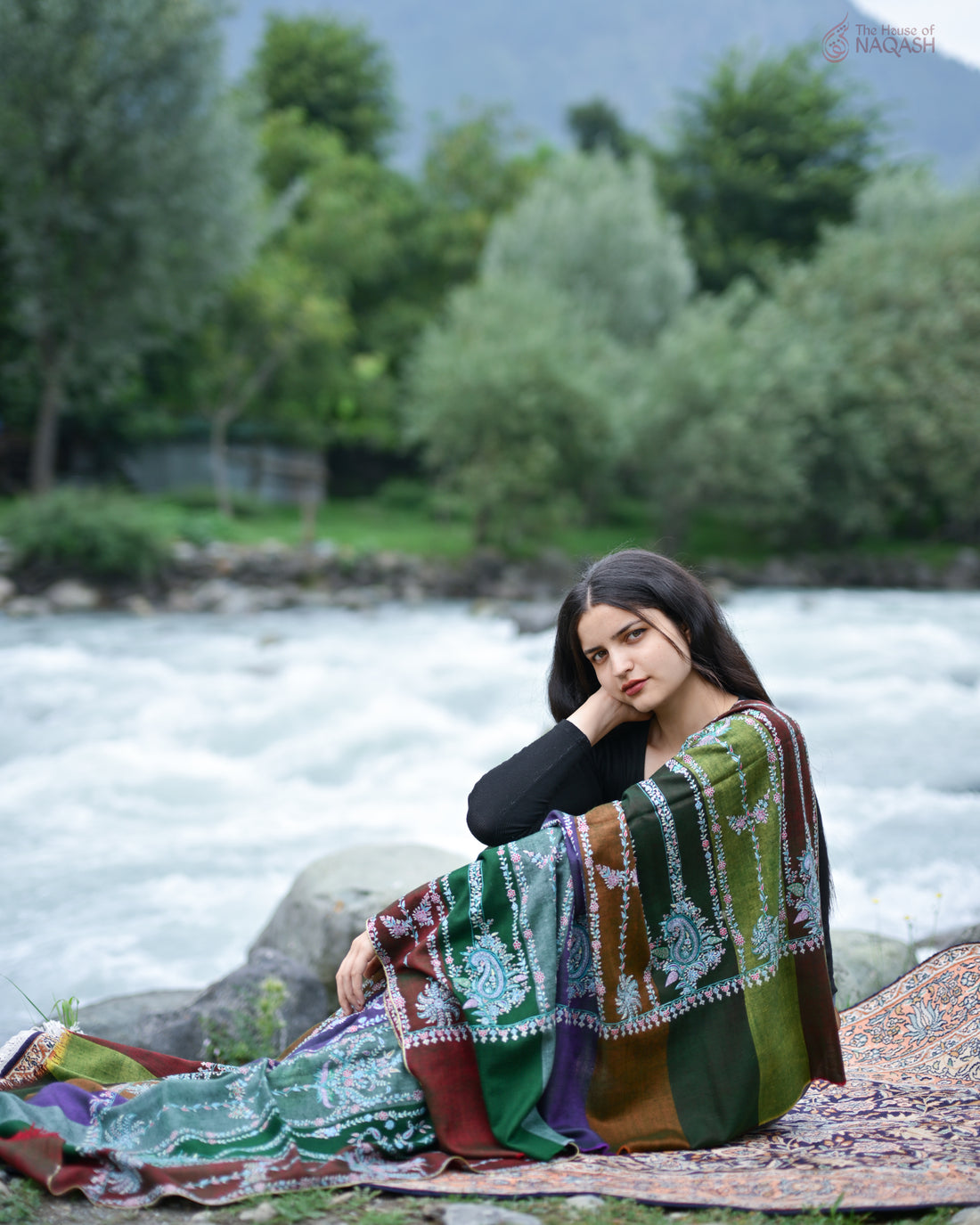 Rainbow Mesh Stripe GI Pashmina Shawl