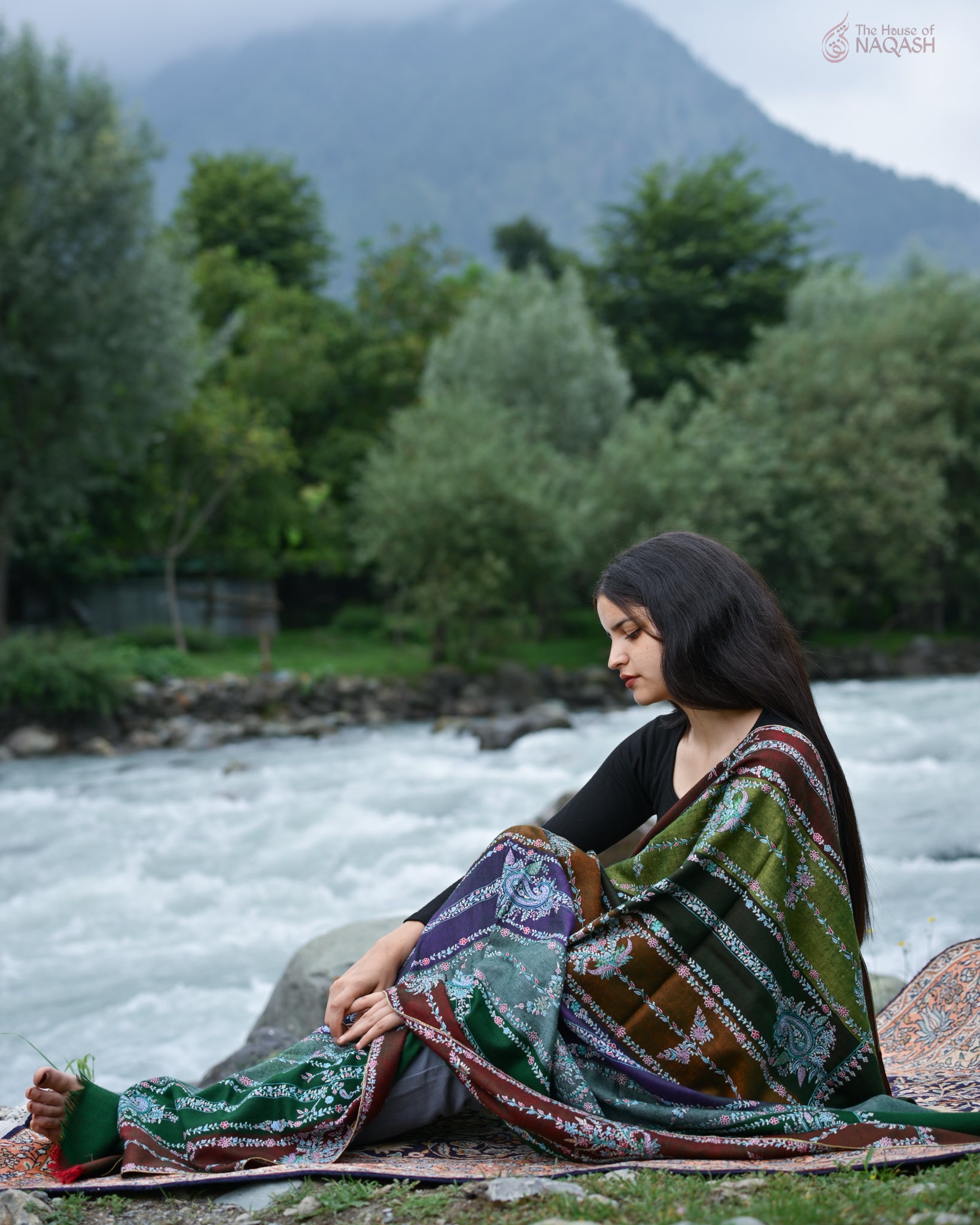 Rainbow Mesh Stripe GI Pashmina Shawl