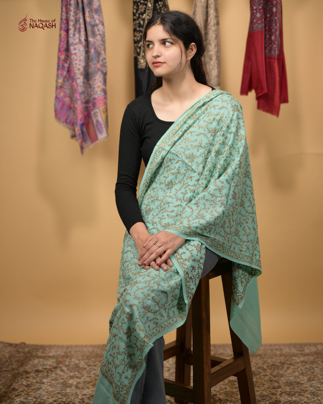 Turquoise Zari Jaal Stole