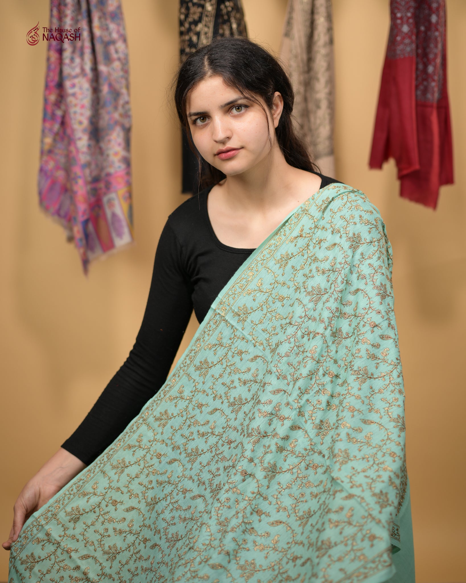 Turquoise Zari Jaal Stole