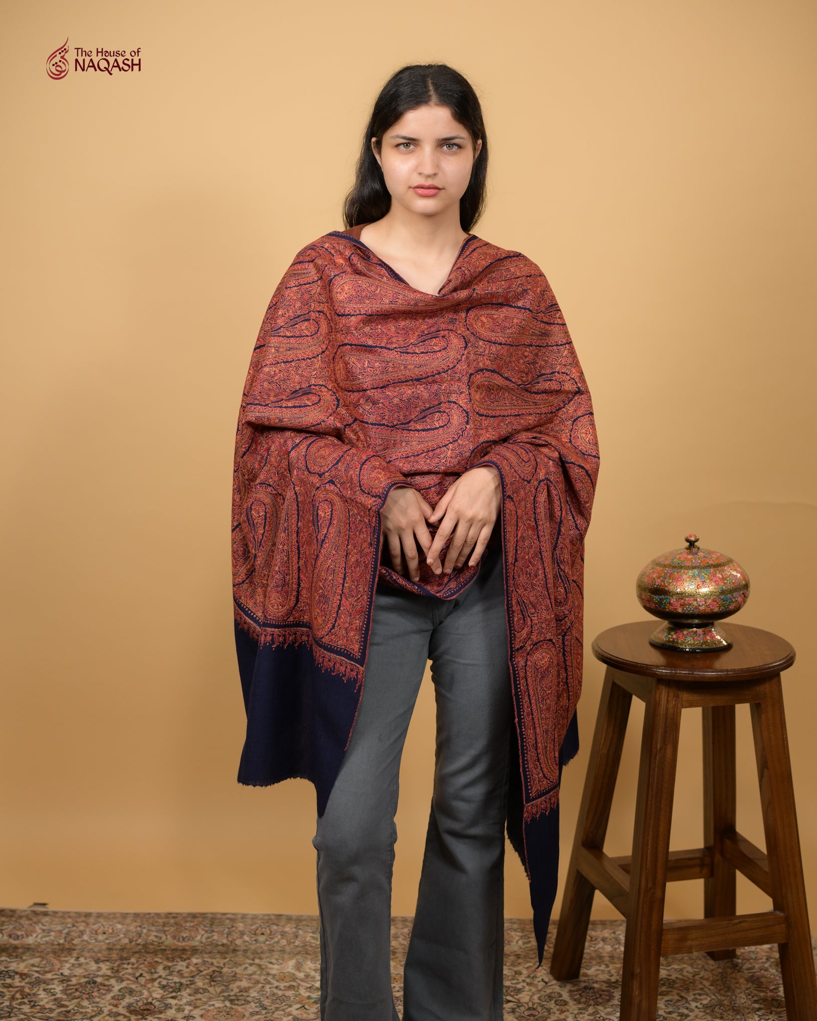 Imperial Ember Jamawar Woolen Shawl