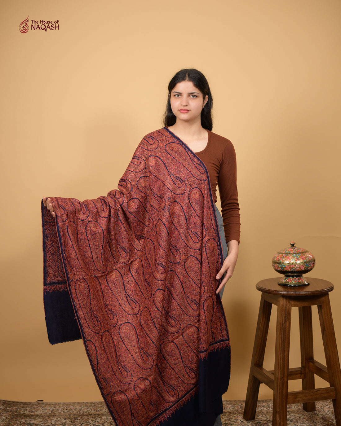 Imperial Ember Jamawar Woolen Shawl