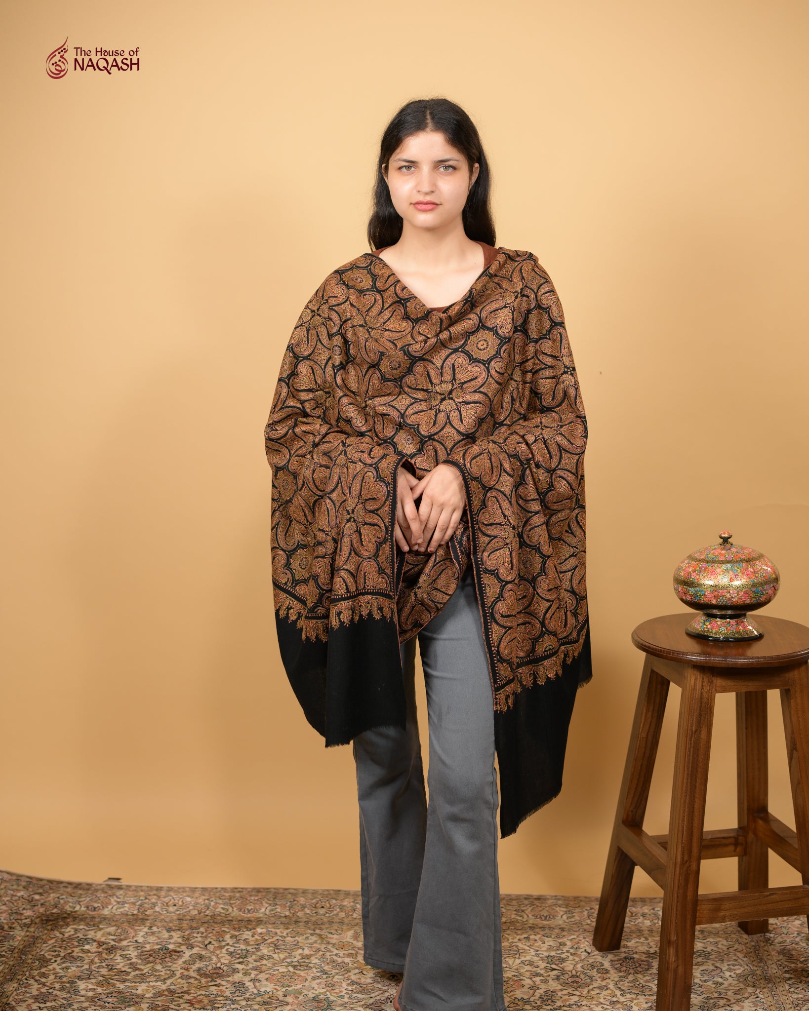 Obsidian Veil Jamawar Woolen Shawl