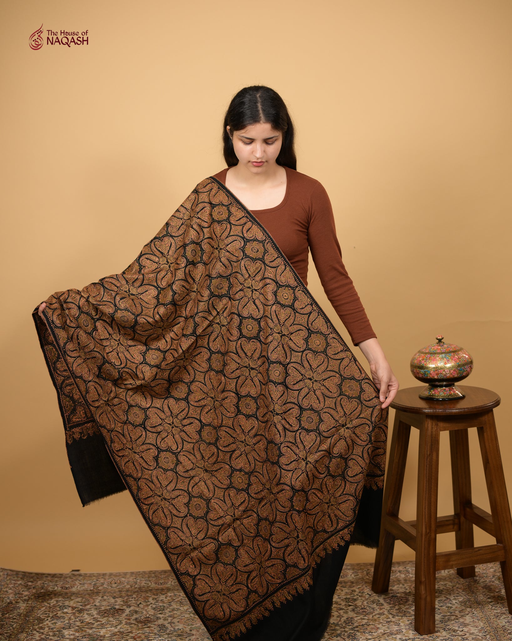Obsidian Veil Jamawar Woolen Shawl