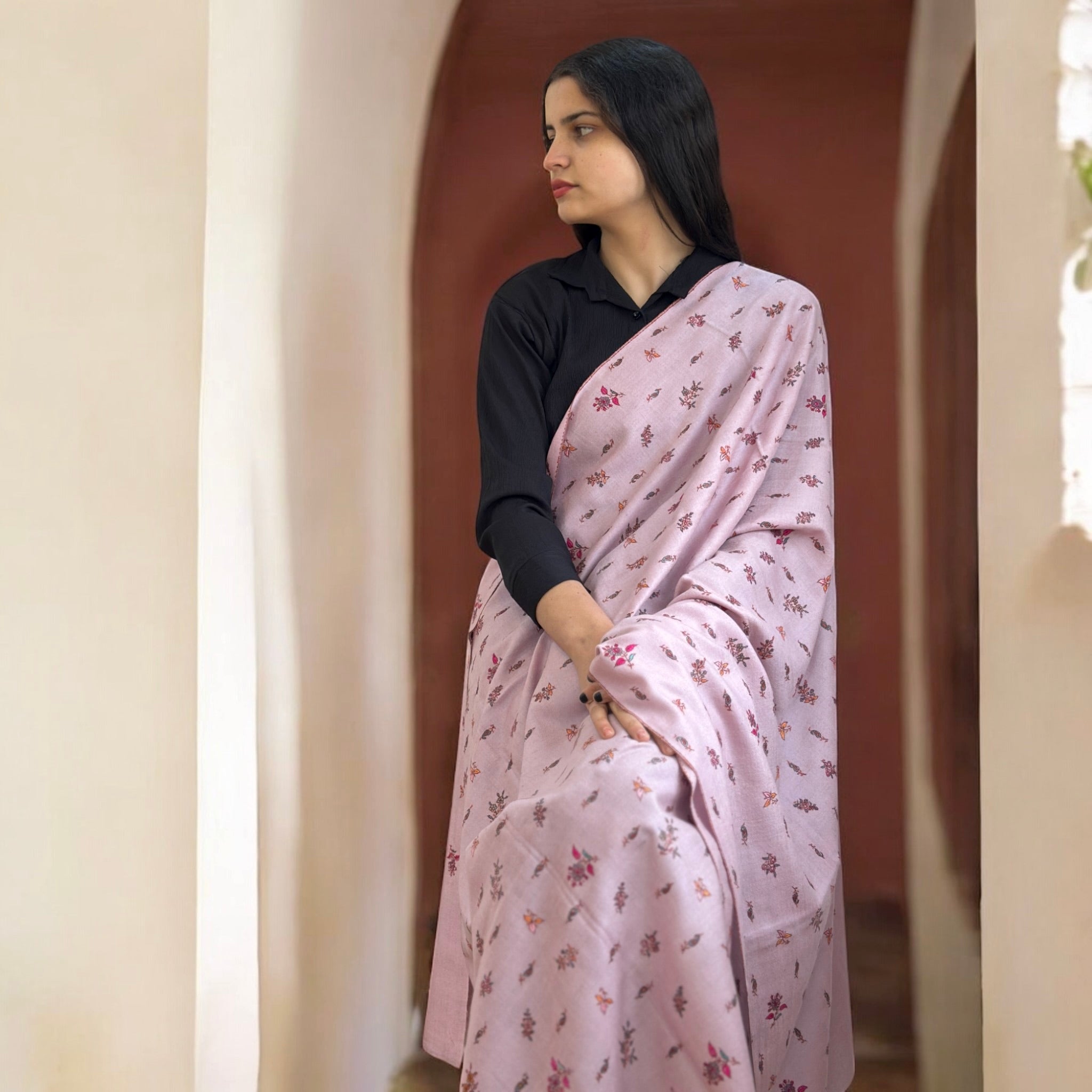 Blush Bloom Butti Pattern GI Pashmina Shawl