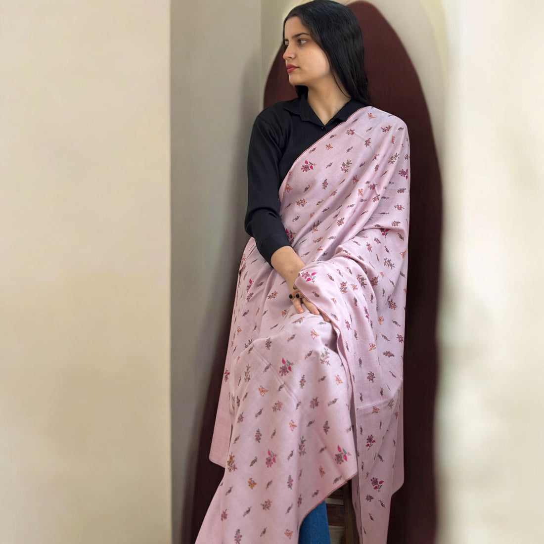 Blush Bloom Butti Pattern GI Pashmina Shawl