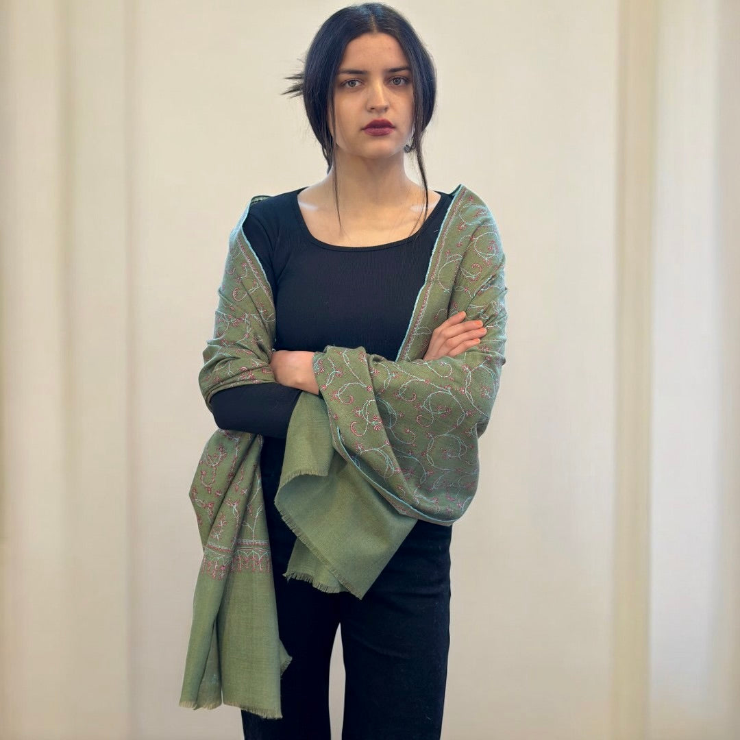 Verdant Splendor Handwoven Pashmina