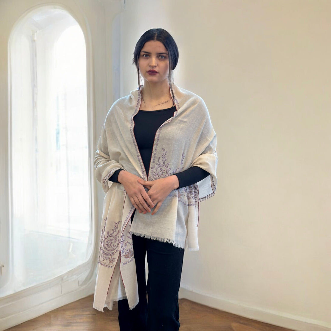 Ethereal White Handwoven Pashmina