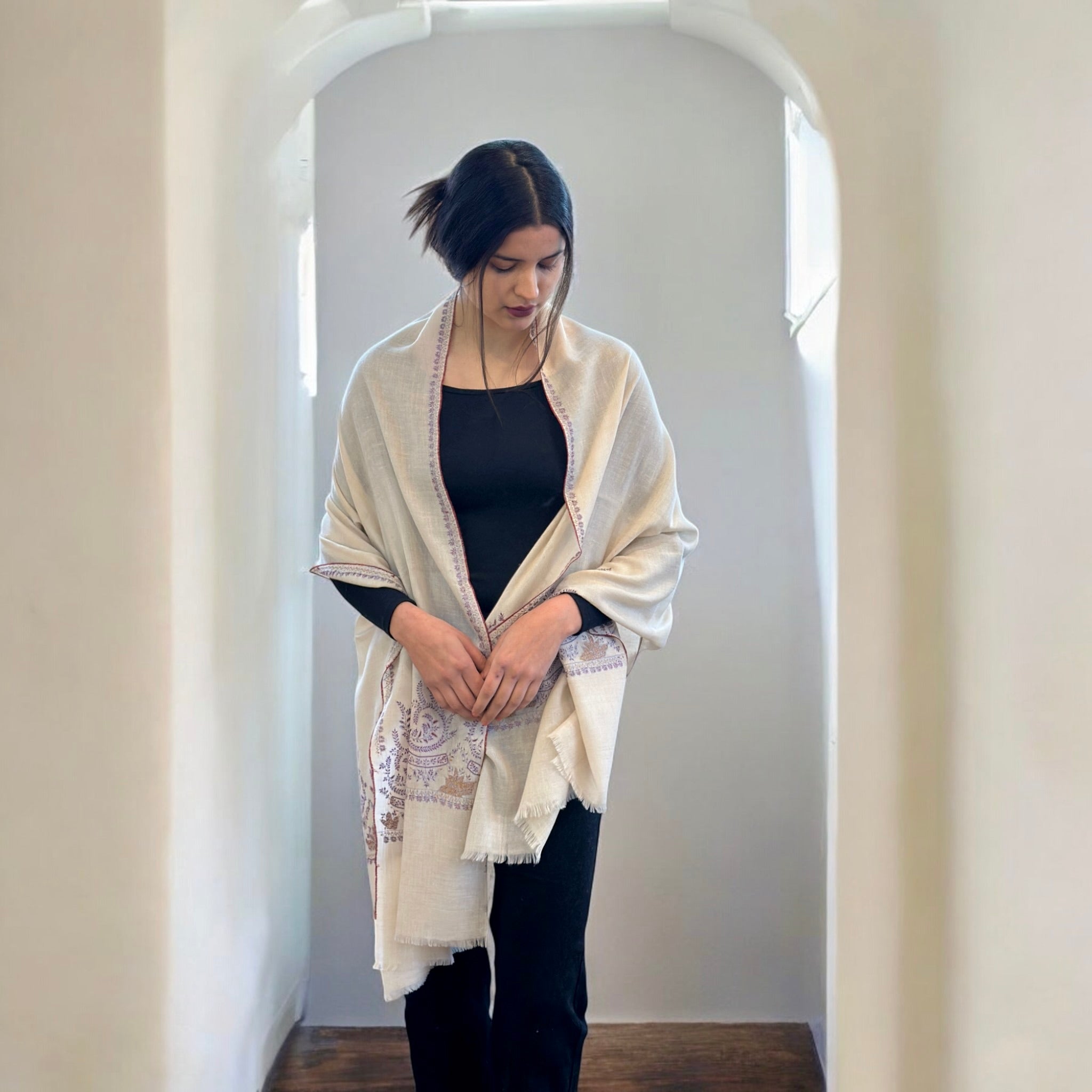 Ethereal White Handwoven Pashmina