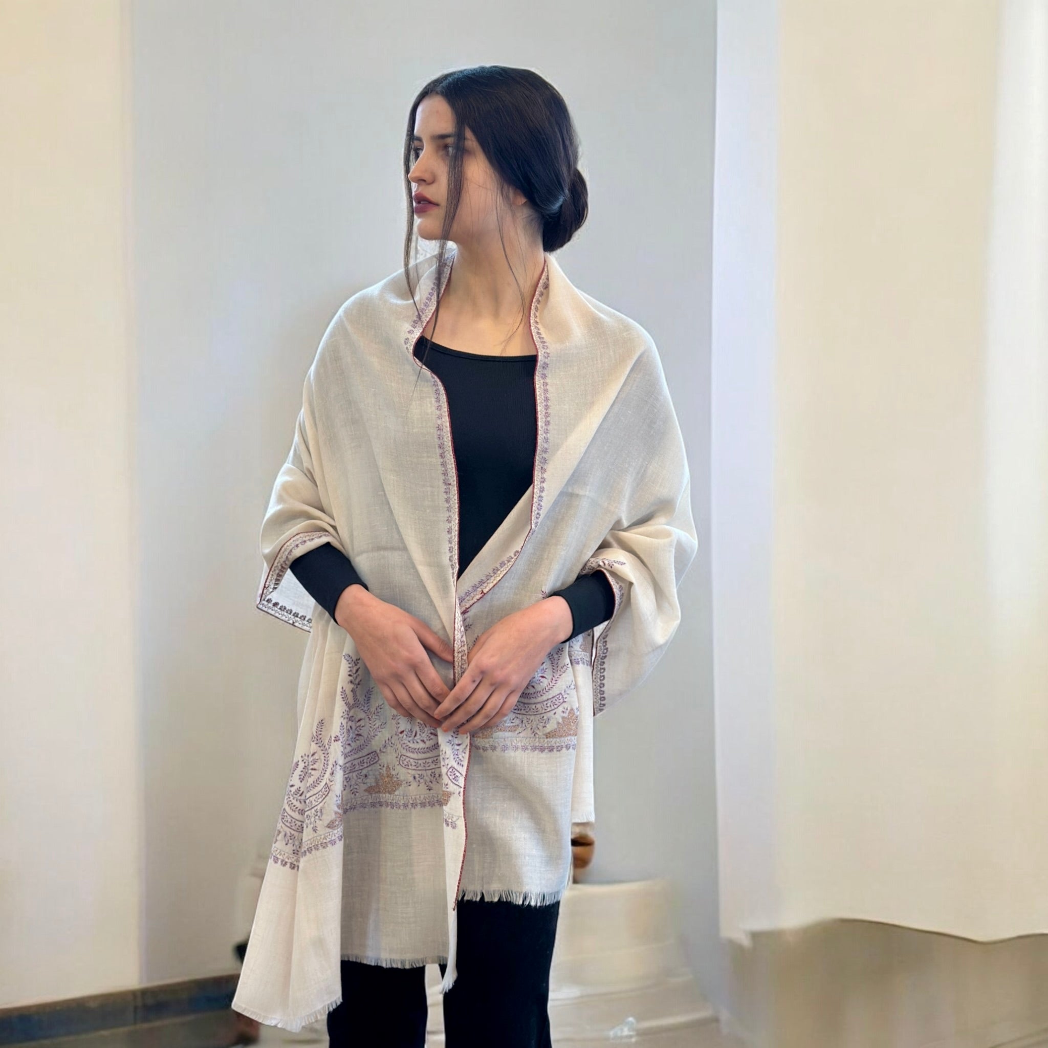 Ethereal White Handwoven Pashmina