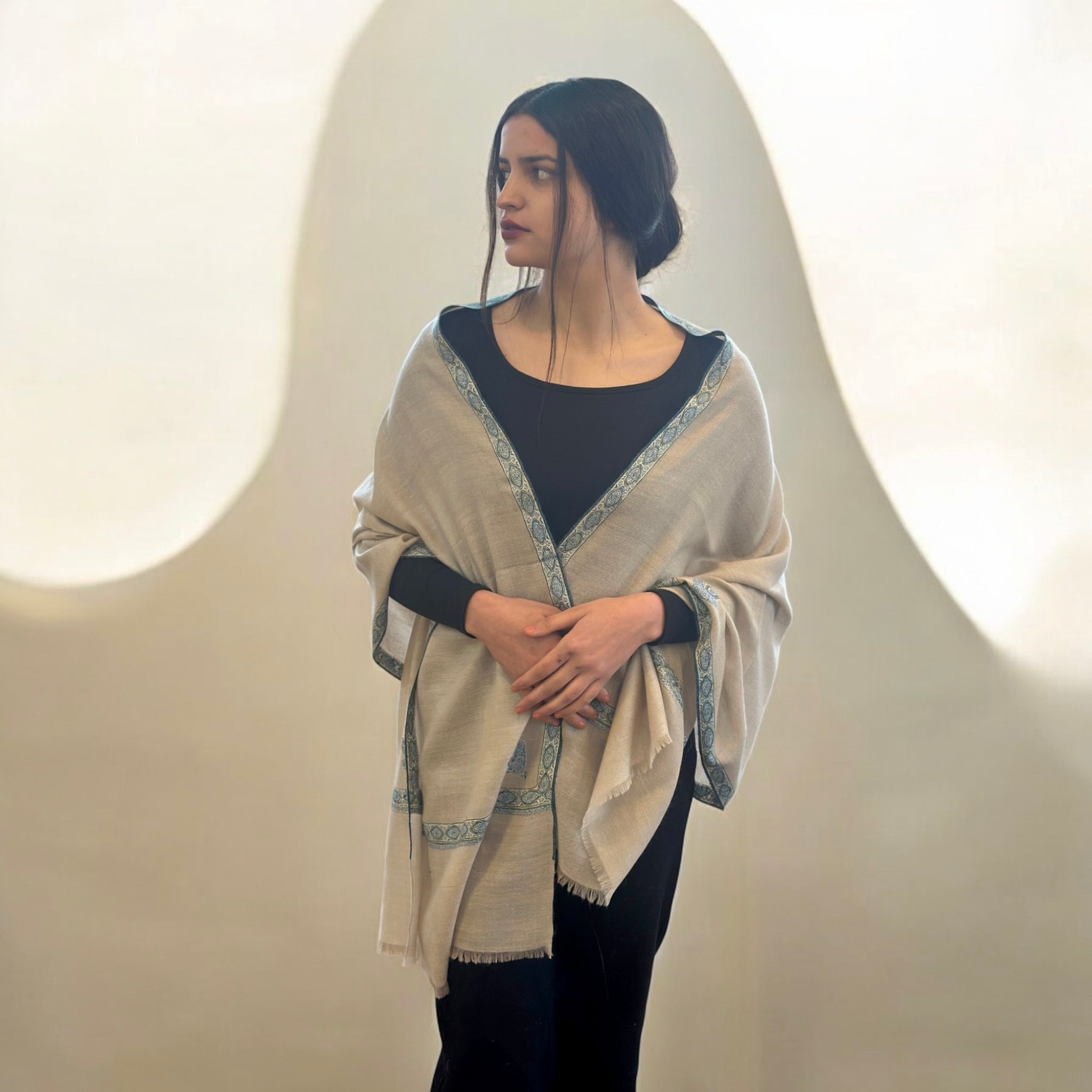 Eternal Ivory Hashidar Pashmina Stole