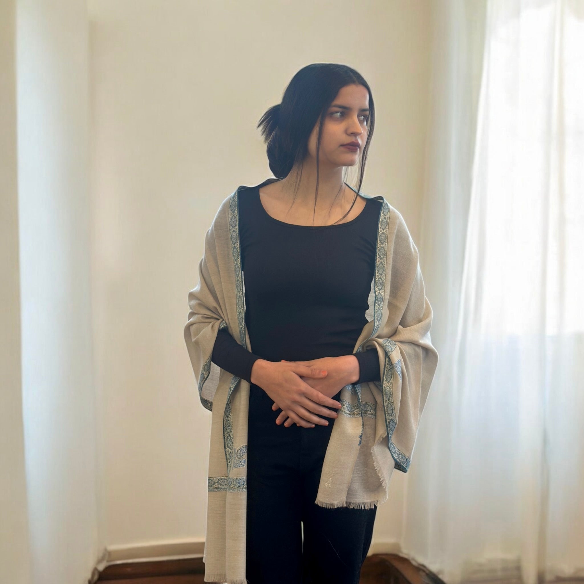Eternal Ivory Hashidar Pashmina Stole