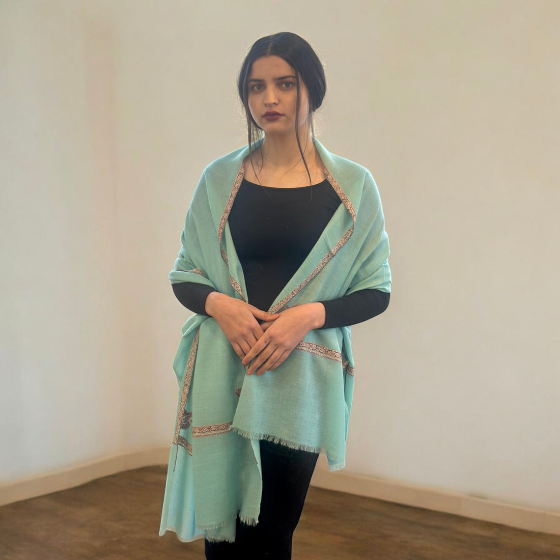 Seafoam Whispers Hashidar Pashmina Stole