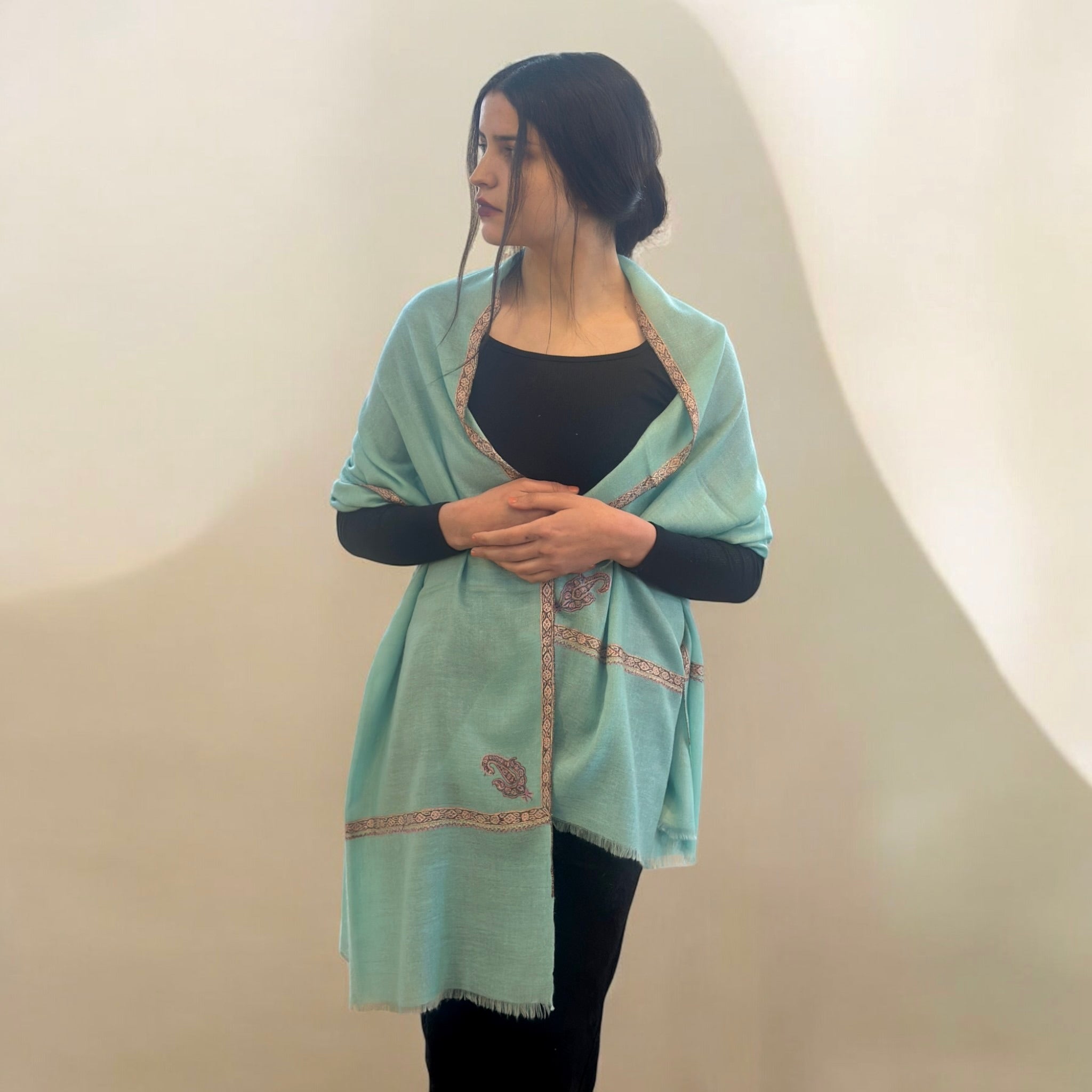 Seafoam Whispers Hashidar Pashmina Stole