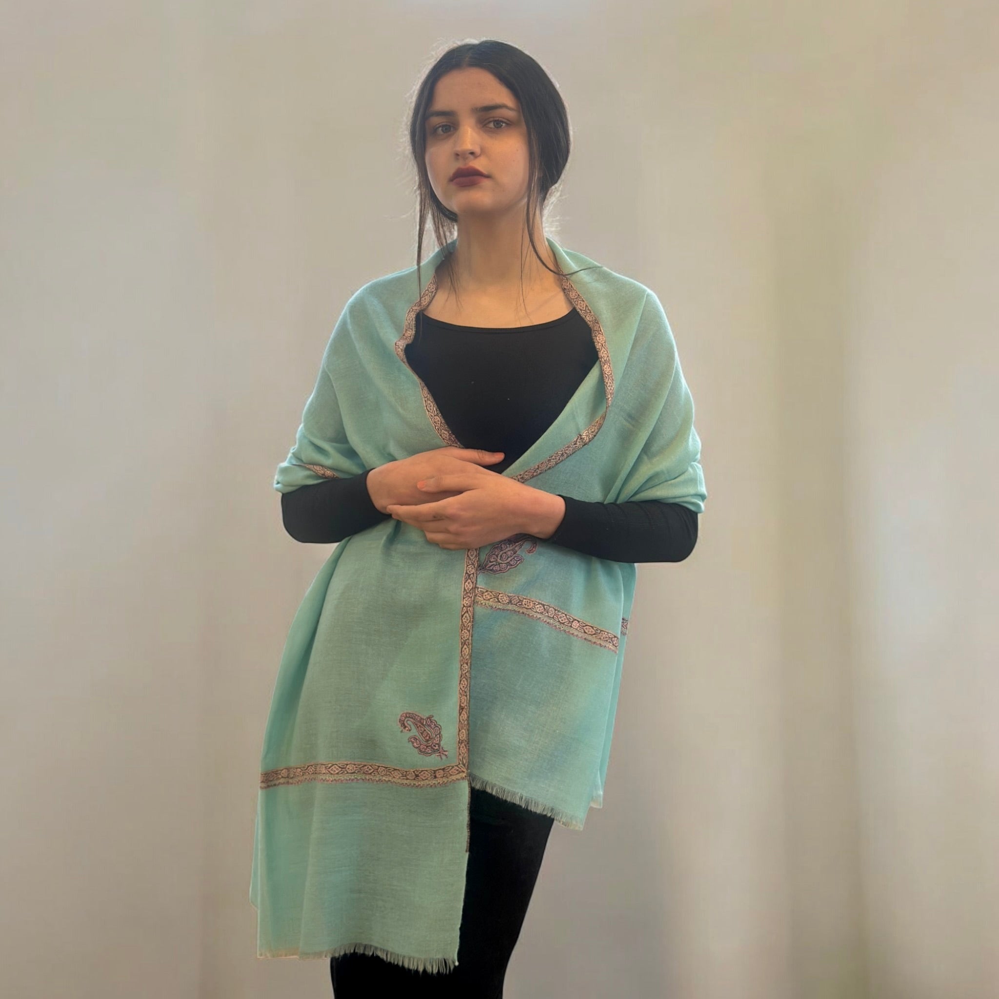 Seafoam Whispers Hashidar Pashmina Stole