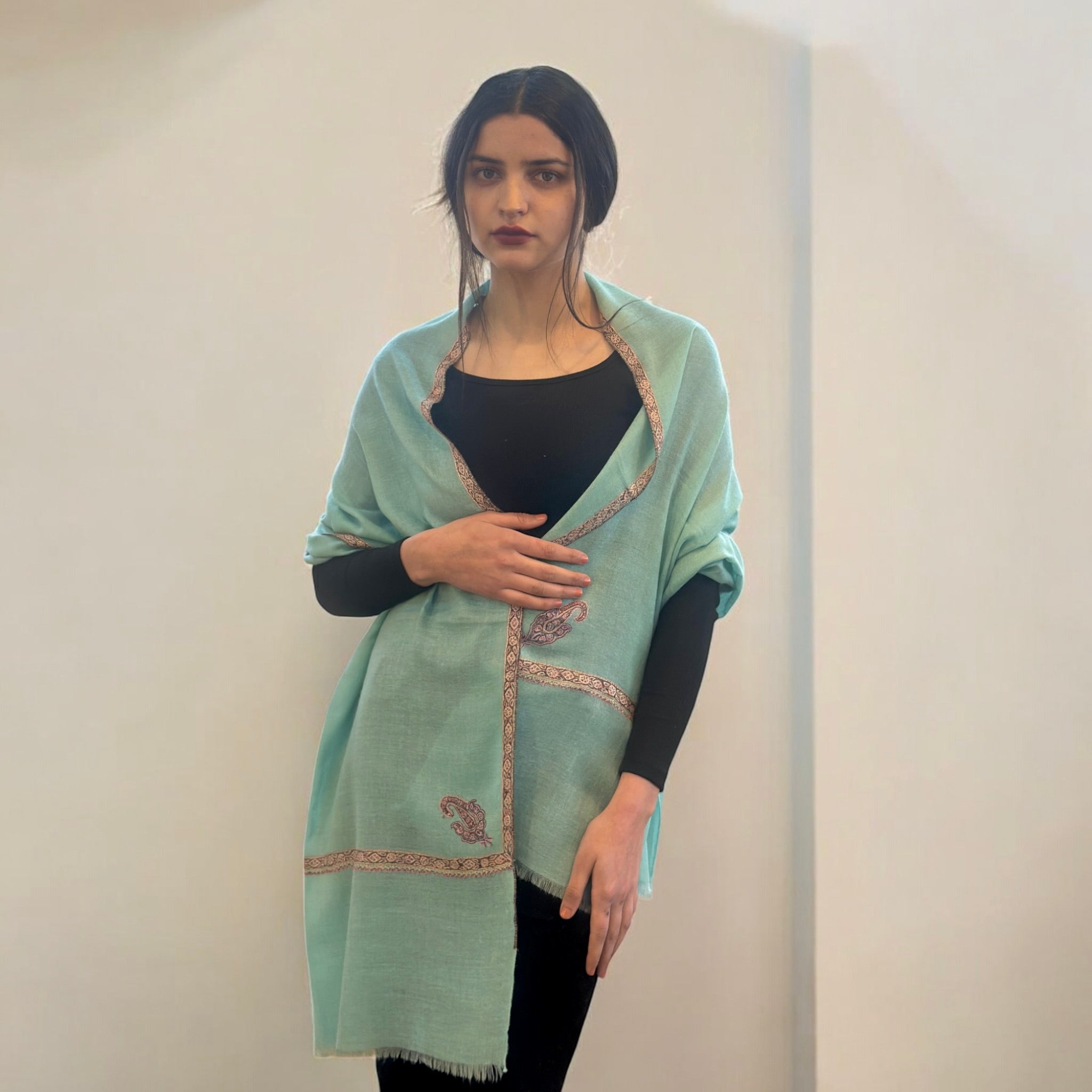 Seafoam Whispers Hashidar Pashmina Stole