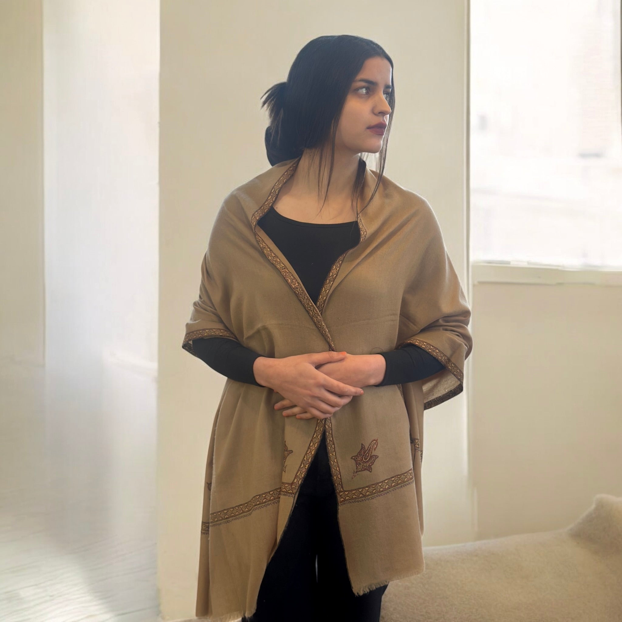 Caramel Mist Hashidar Pashmina Stole