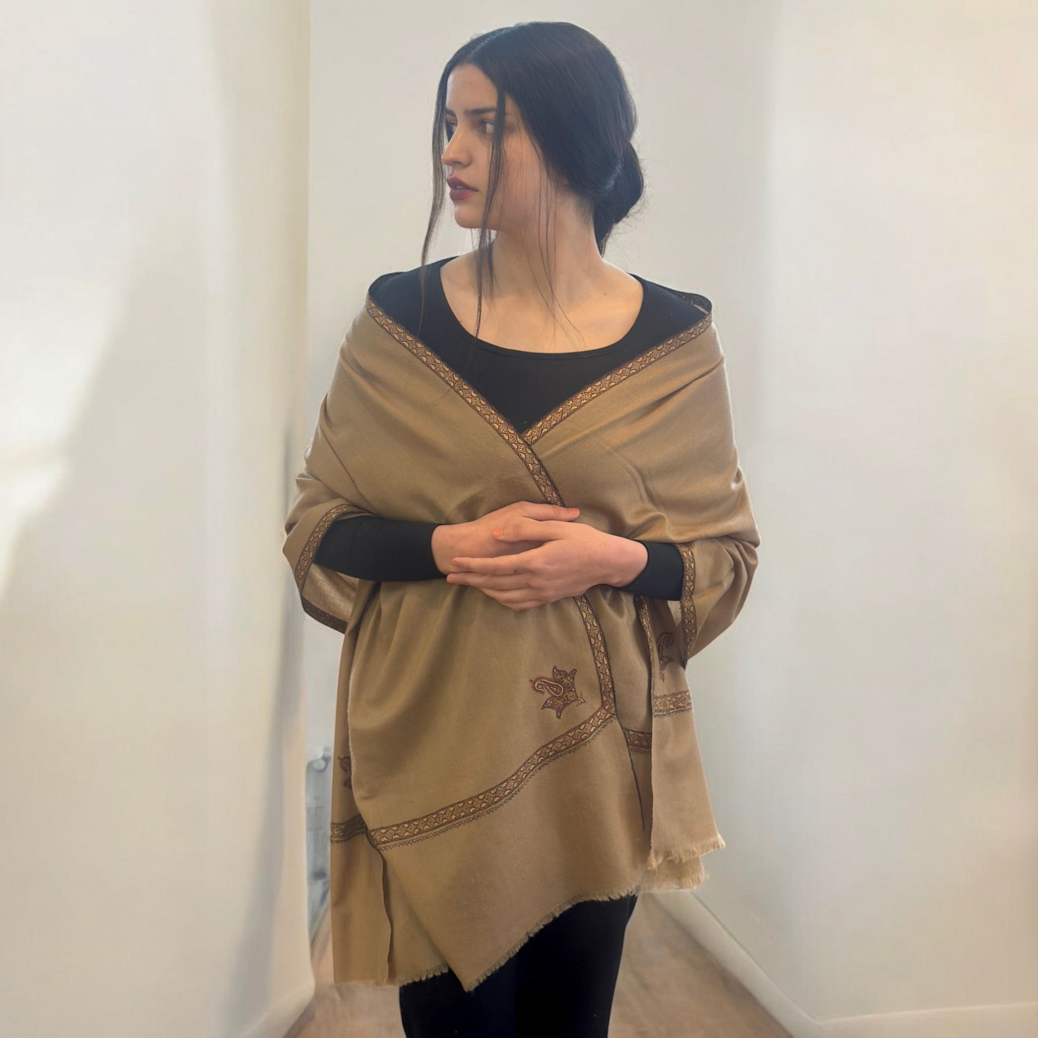 Caramel Mist Hashidar Pashmina Stole