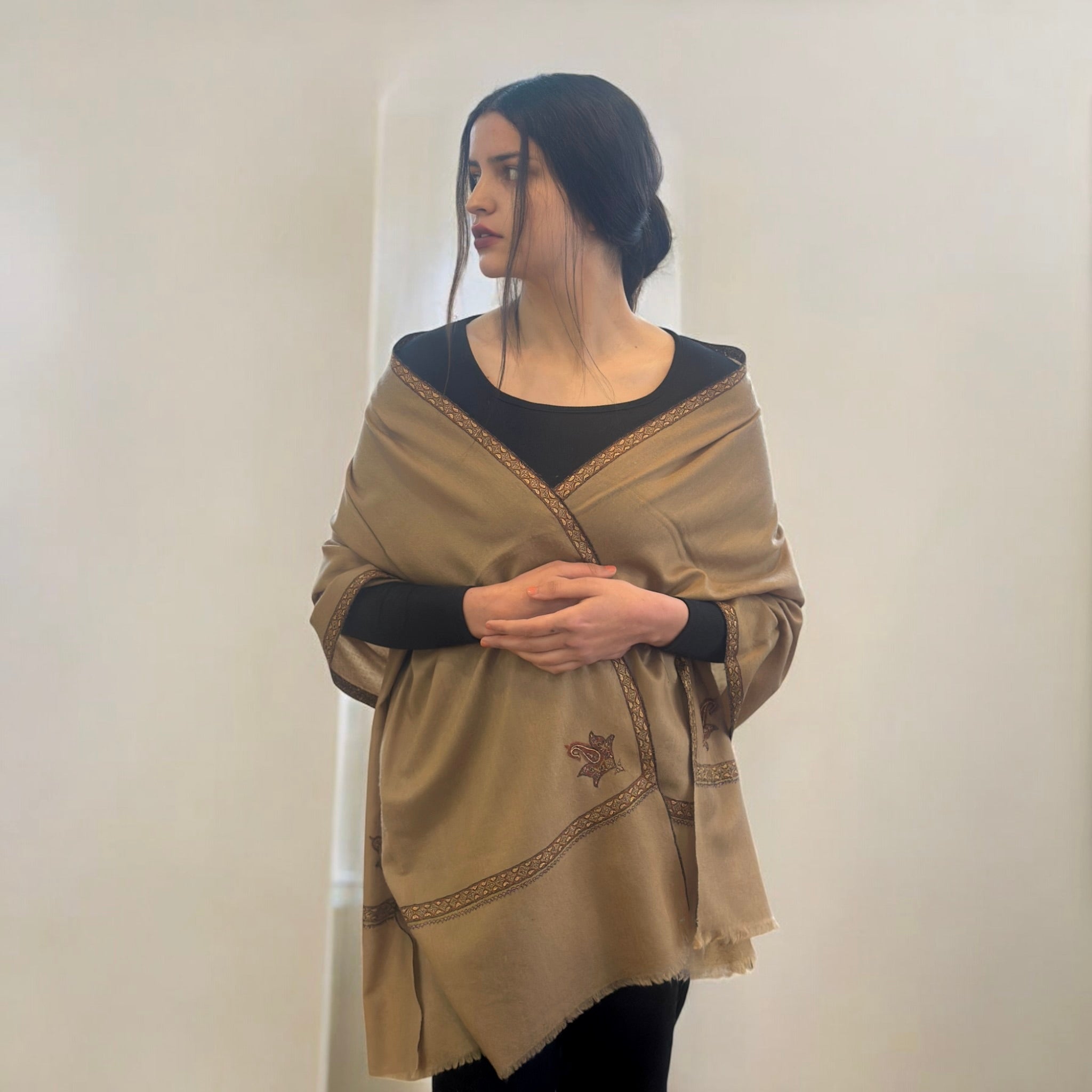 Caramel Mist Hashidar Pashmina Stole