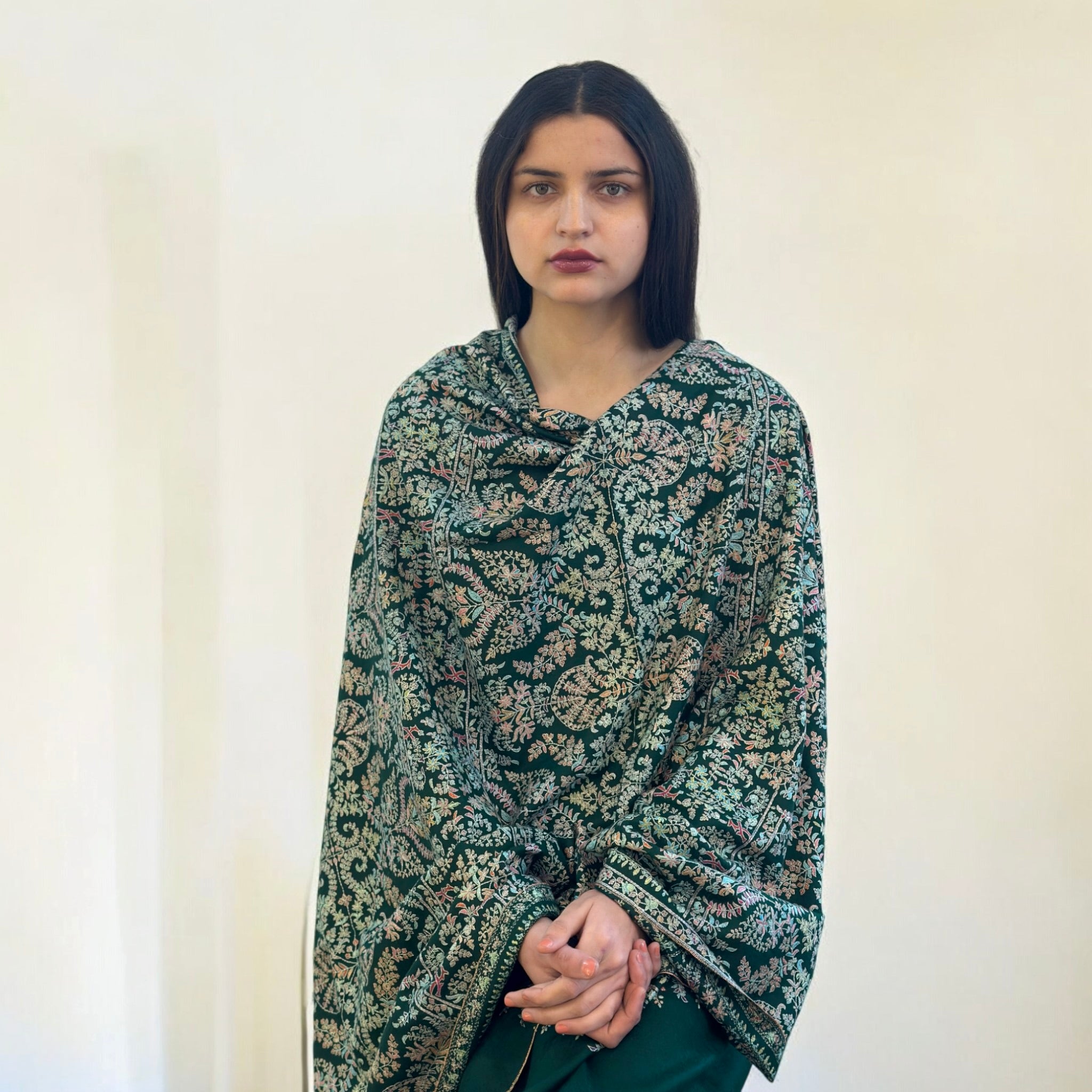 Bottle Green Jama GI Pashmina Shawl