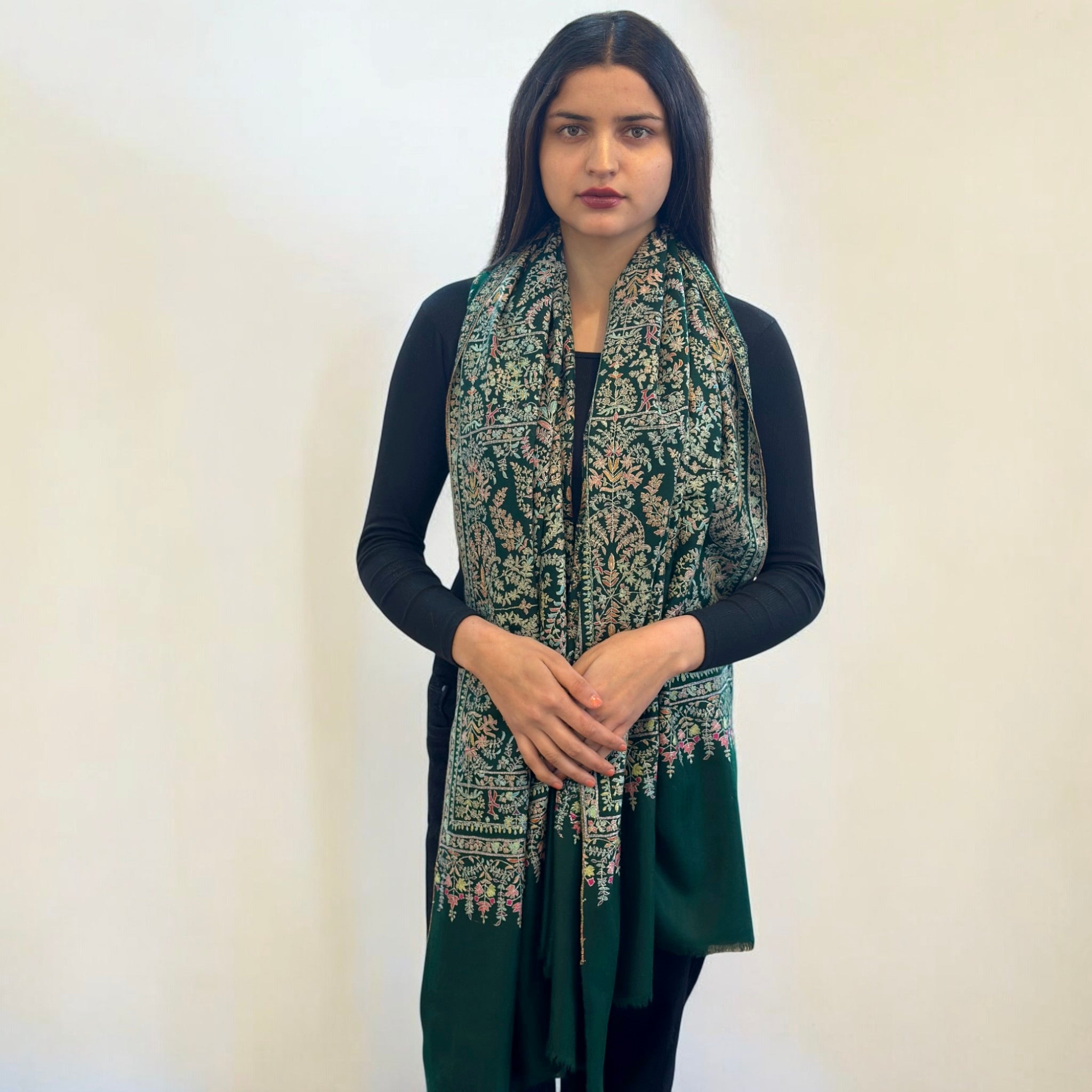 Bottle Green Jama GI Pashmina Shawl