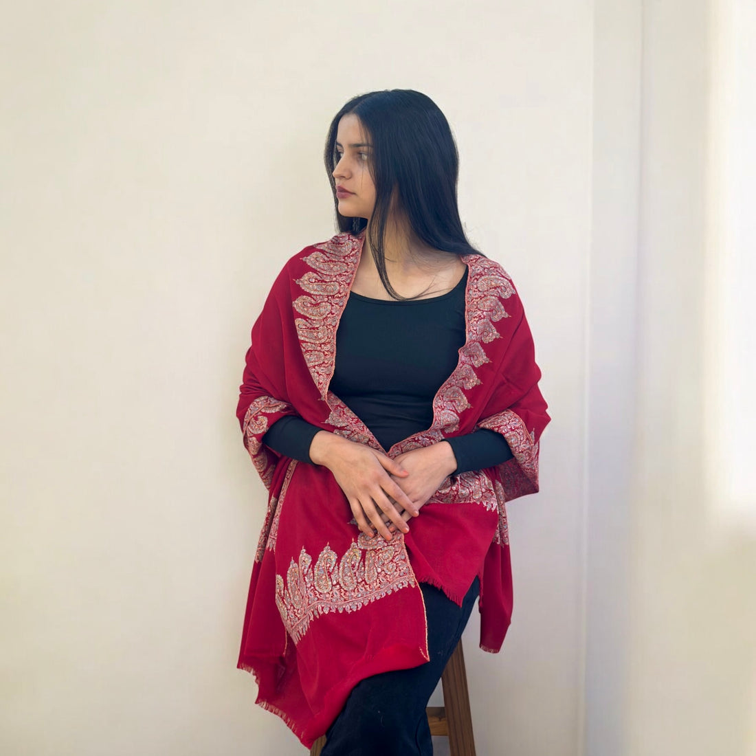 Burgundy Noor Handwoven Pashmina Shawl