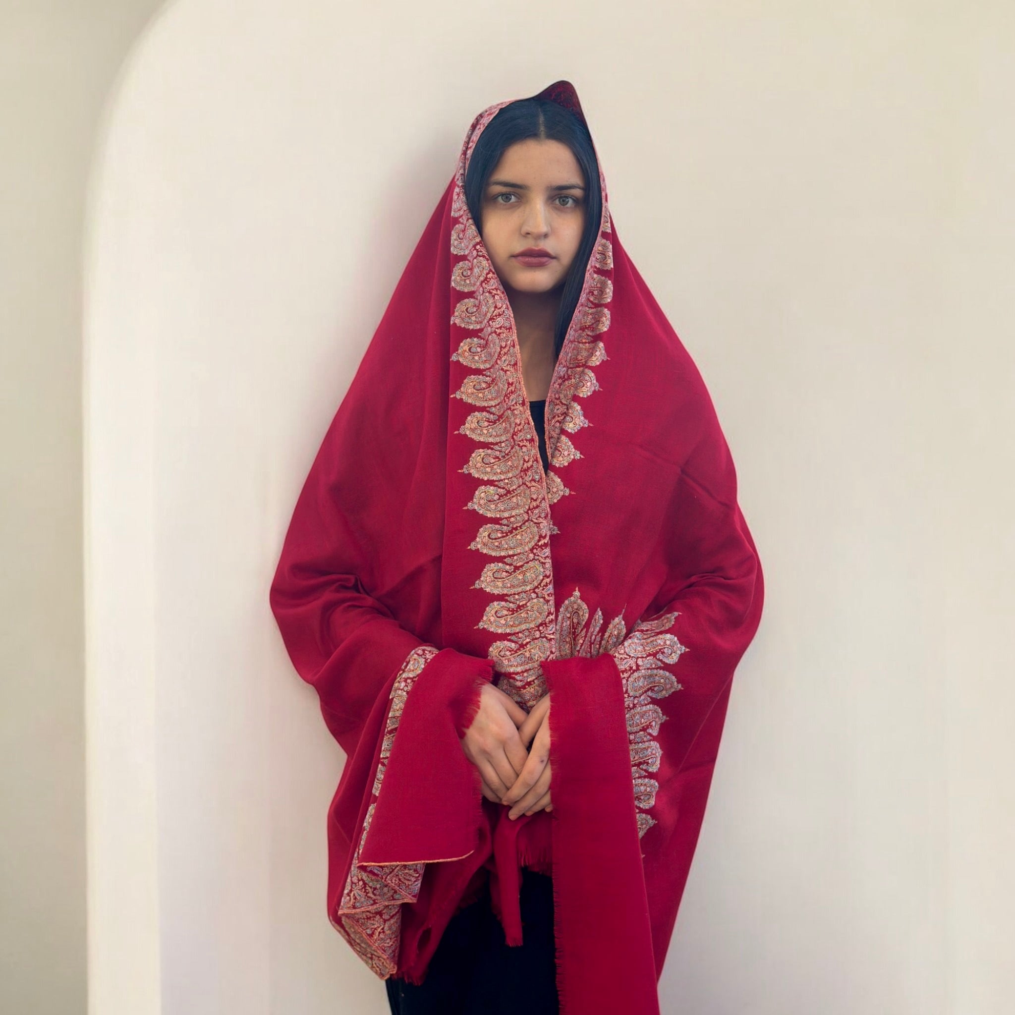 Burgundy Noor Handwoven Pashmina Shawl