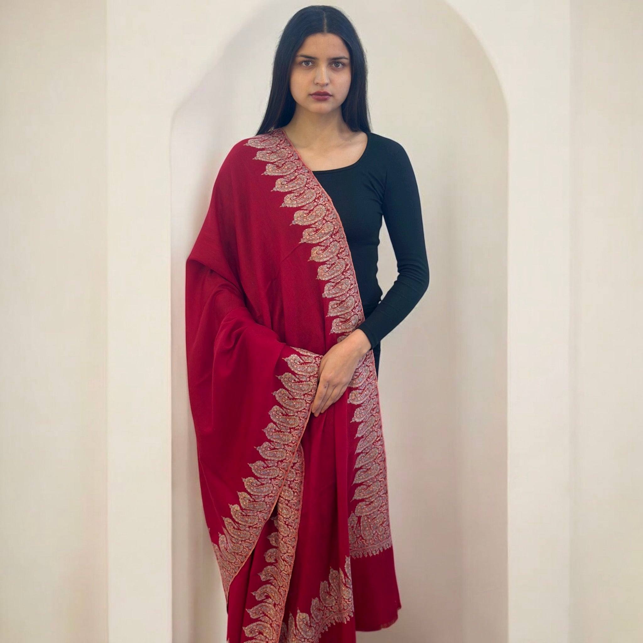 Burgundy Noor Handwoven Pashmina Shawl