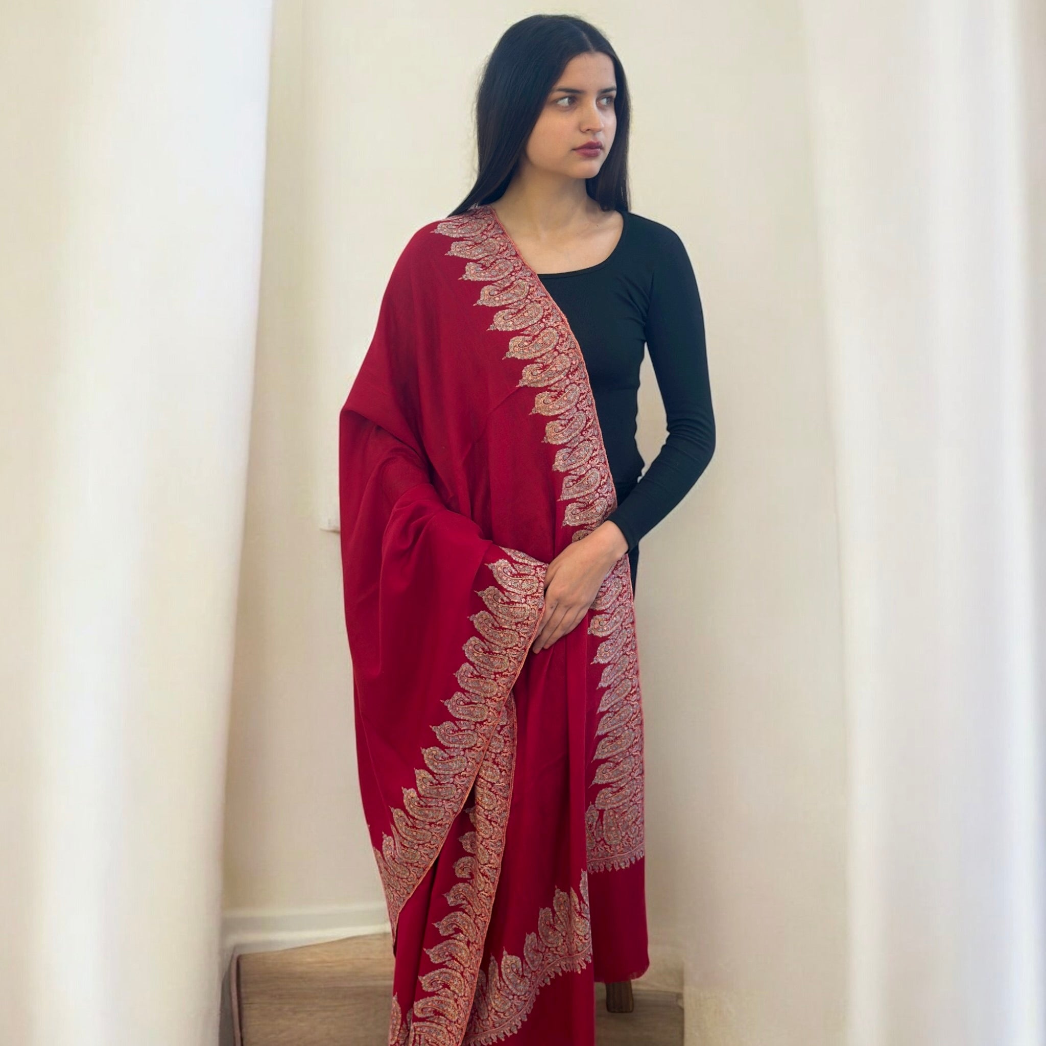 Burgundy Noor Handwoven Pashmina Shawl
