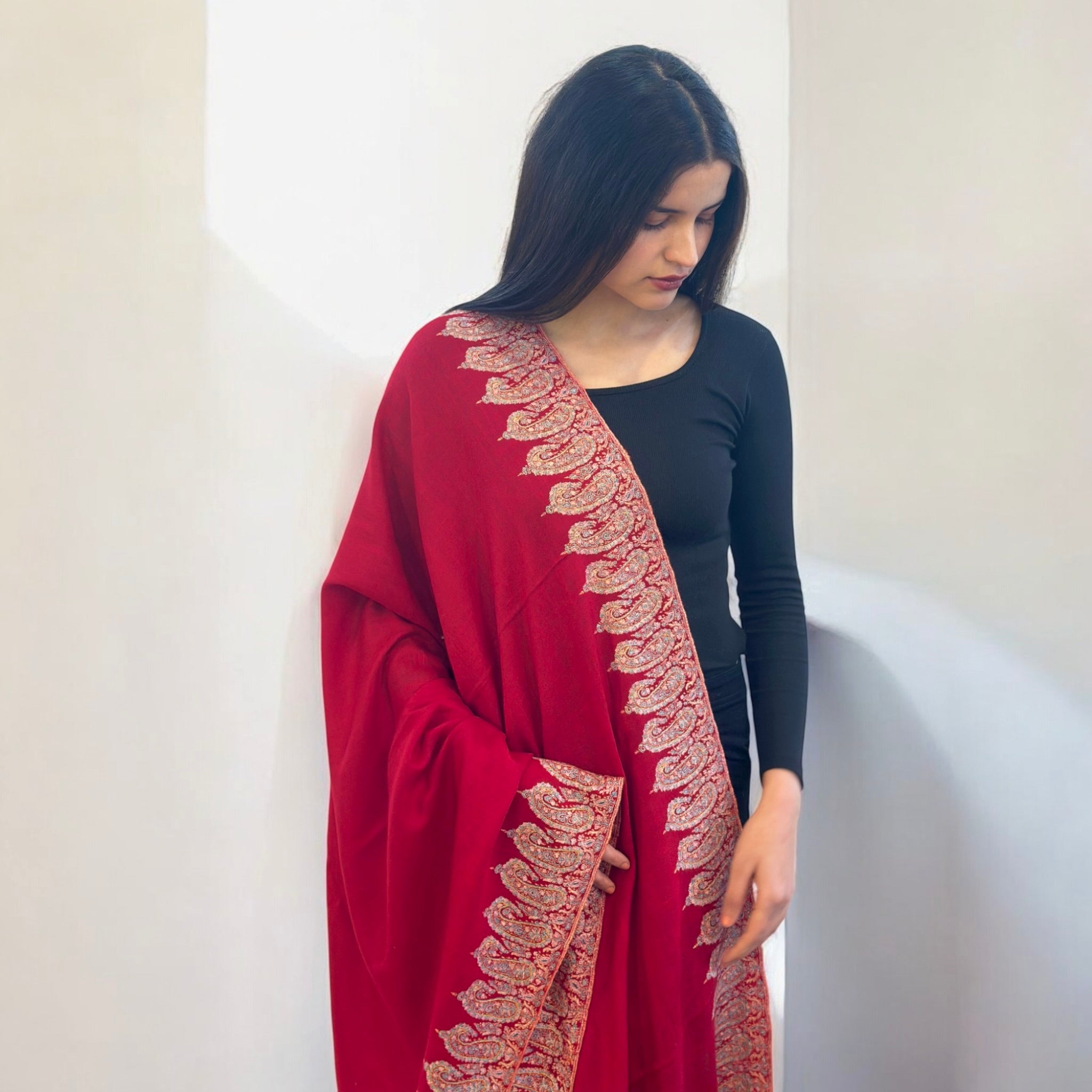 Burgundy Noor Handwoven Pashmina Shawl