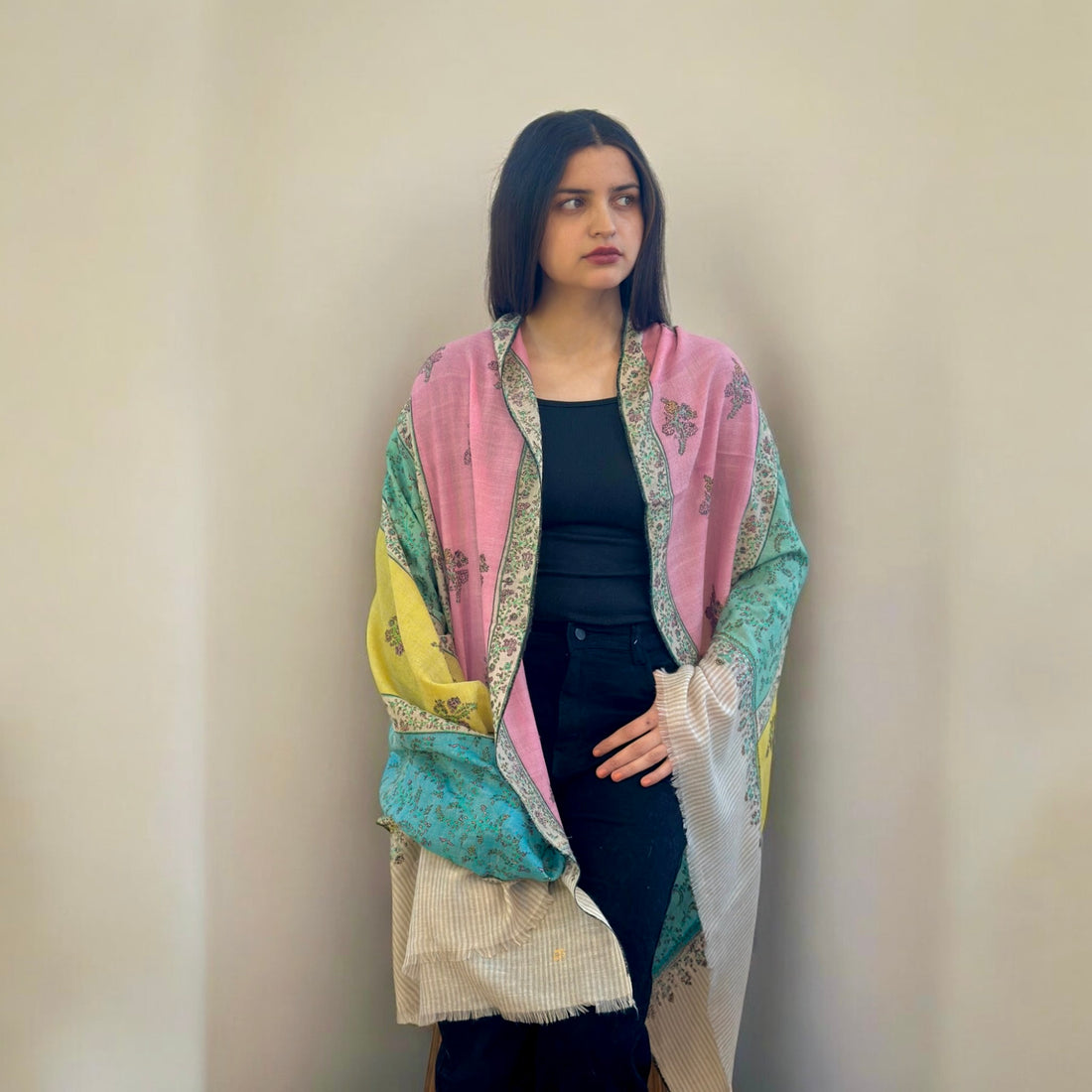 Blush Stripe Jaal Pure Pashmina Shawl