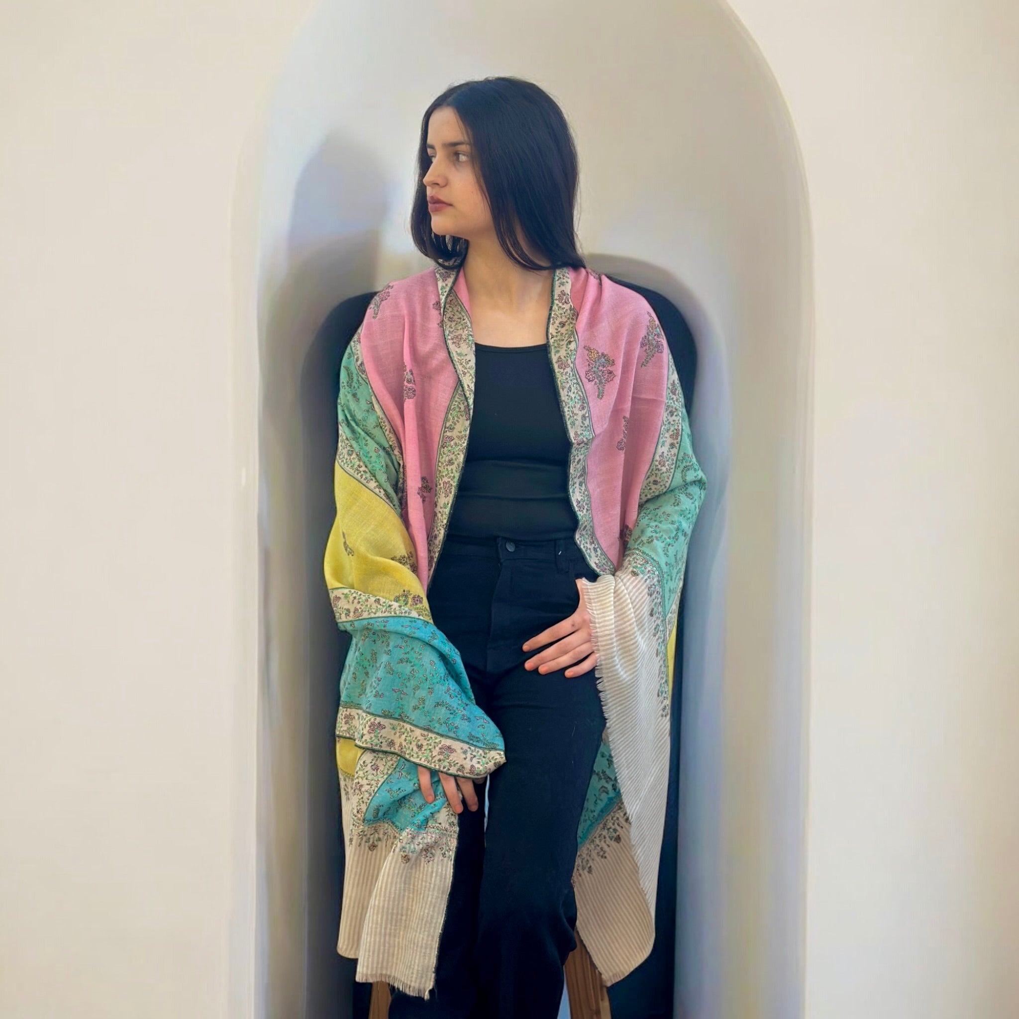 Blush Stripe Jaal Pure Pashmina Shawl