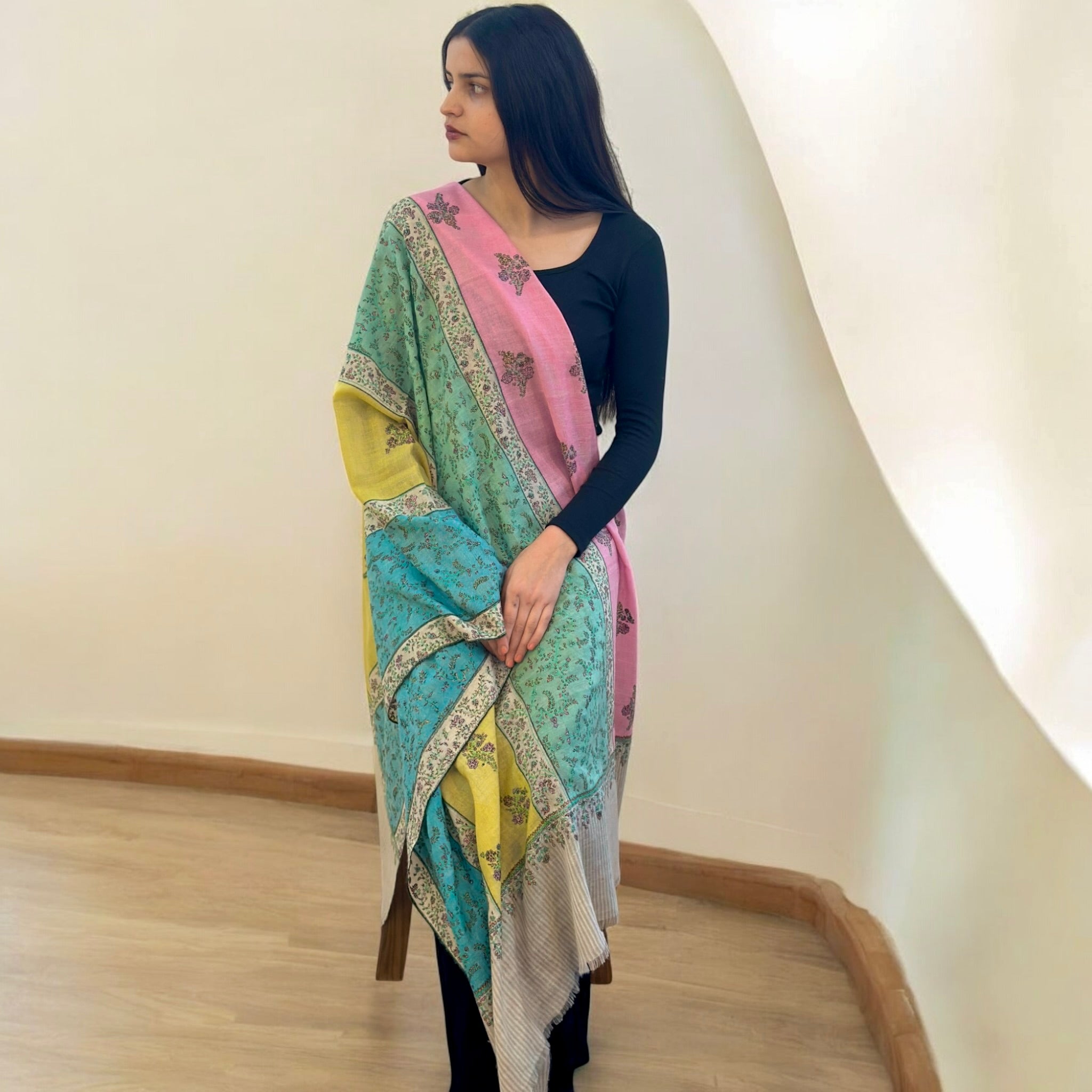 Blush Stripe Jaal Pure Pashmina Shawl