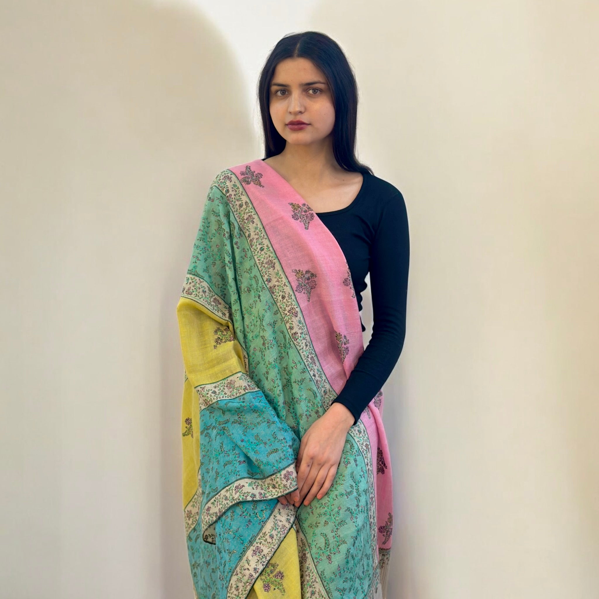 Blush Stripe Jaal Pure Pashmina Shawl