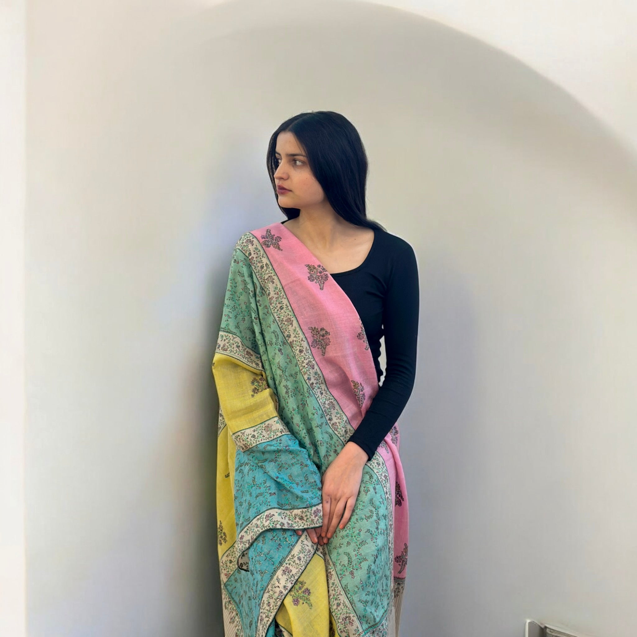 Blush Stripe Jaal Pure Pashmina Shawl