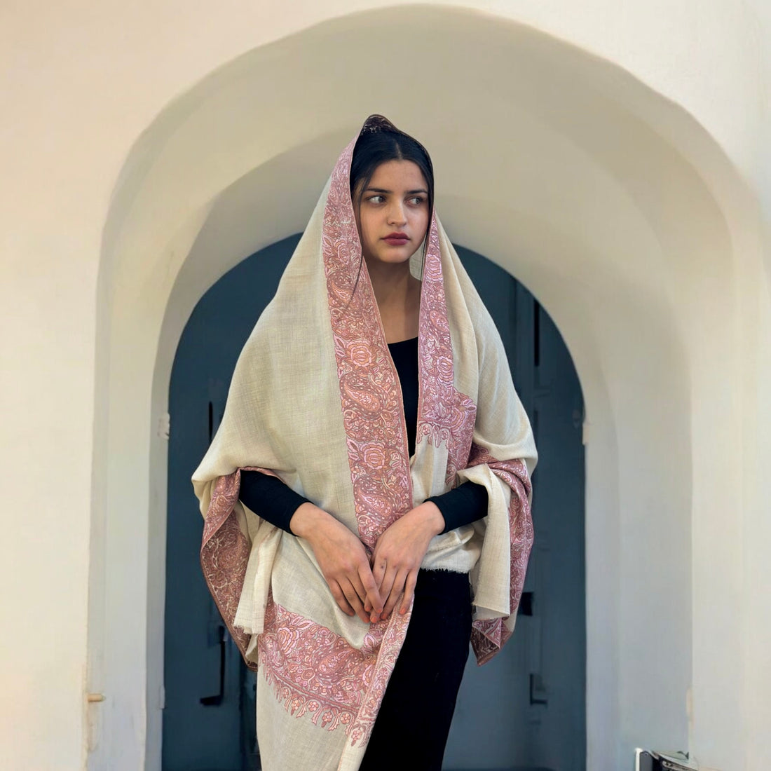 Rose Gold Sozni Pashmina Shawl