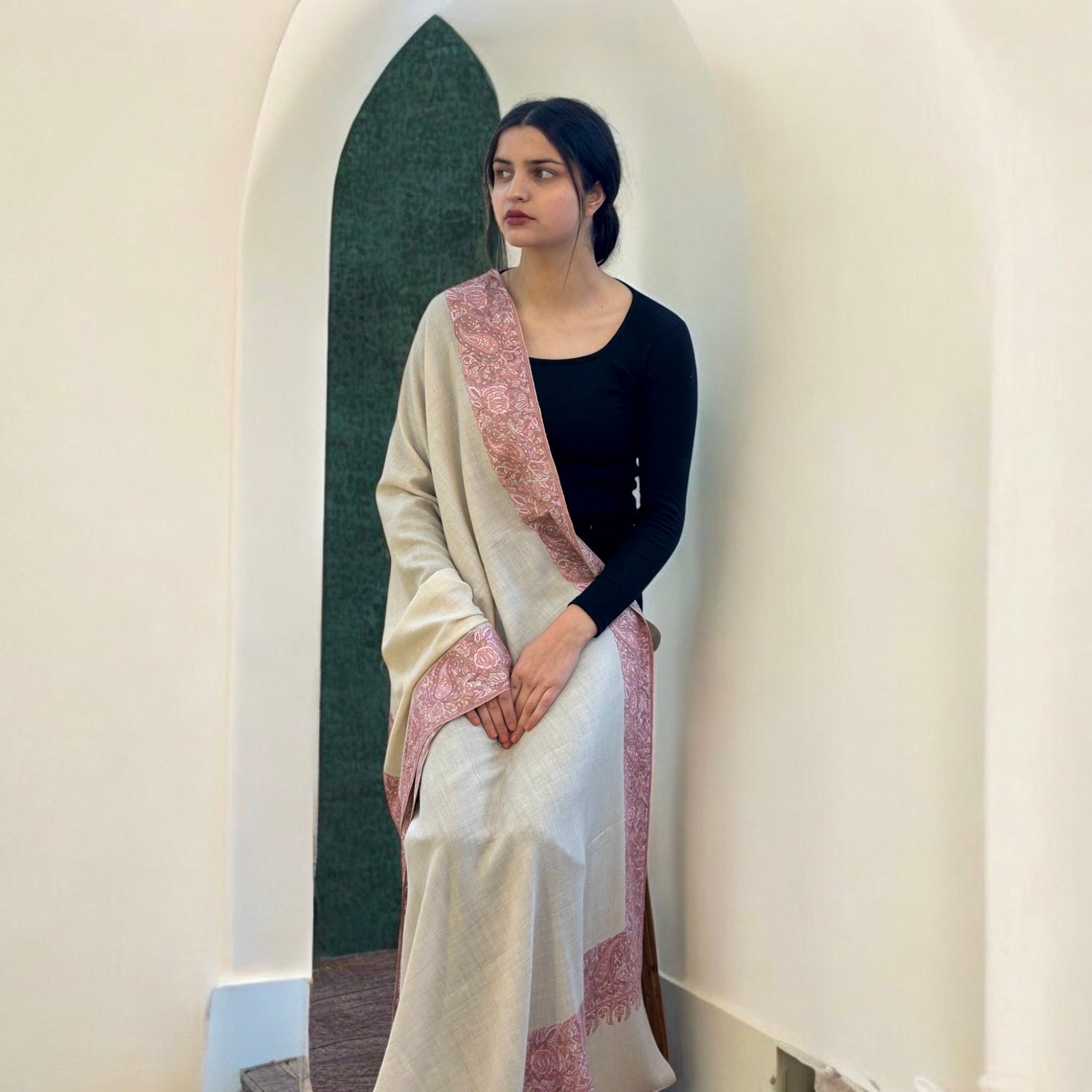 Rose Gold Sozni Pashmina Shawl