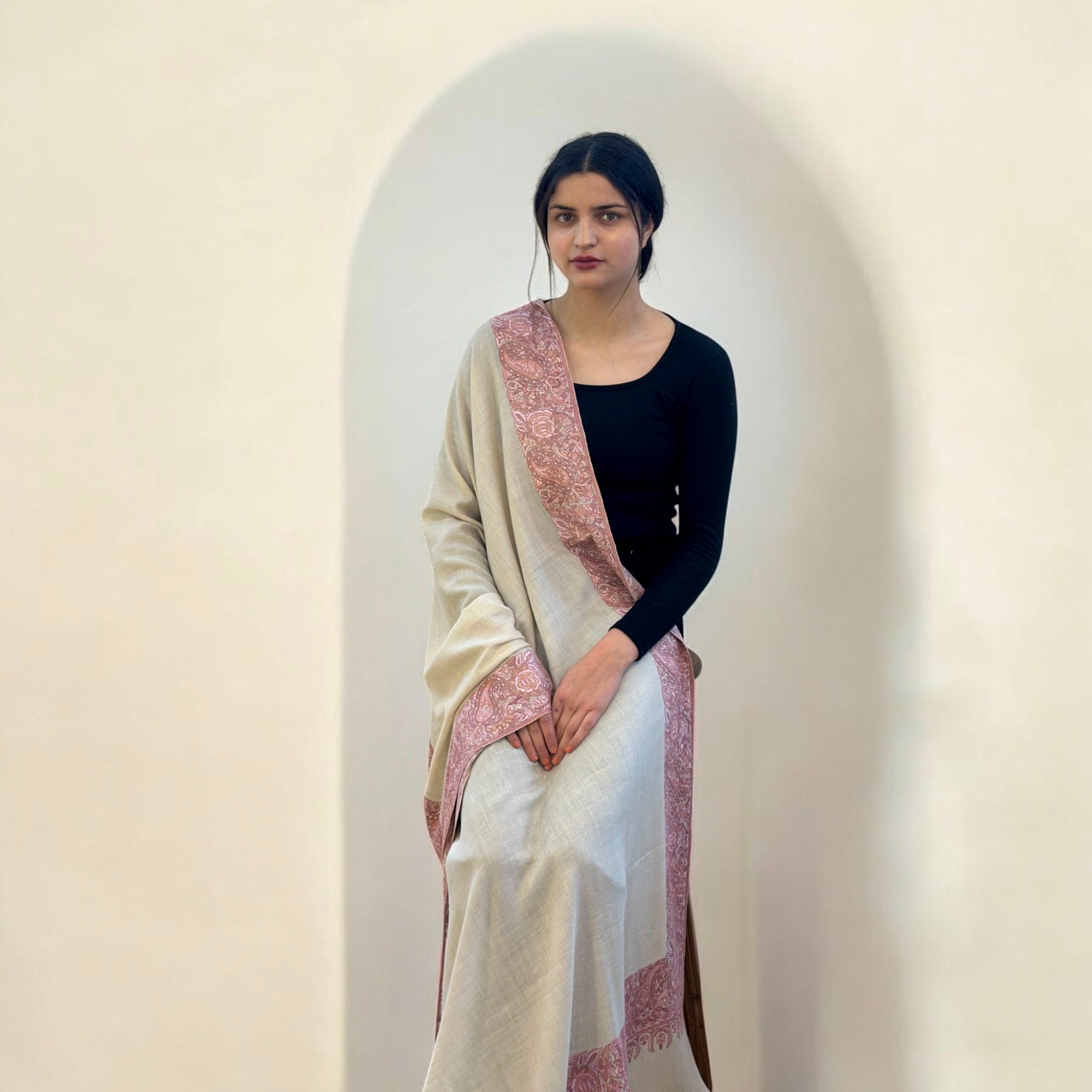 Rose Gold Sozni Pashmina Shawl