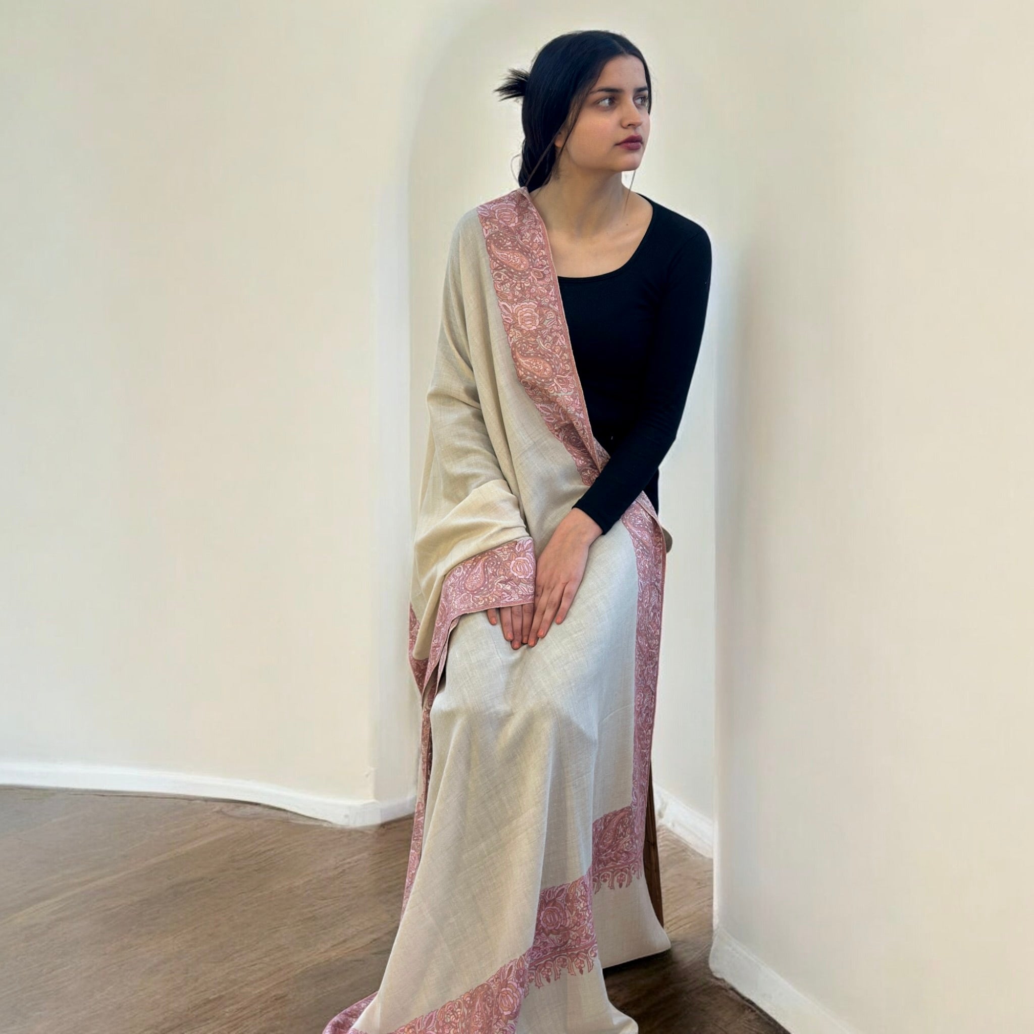 Rose Gold Sozni Pashmina Shawl