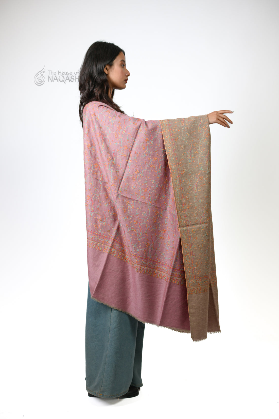 Color Flip Reversible Sozni Jaalidaar Hand-Embroidered GI Pashmina Shawl
