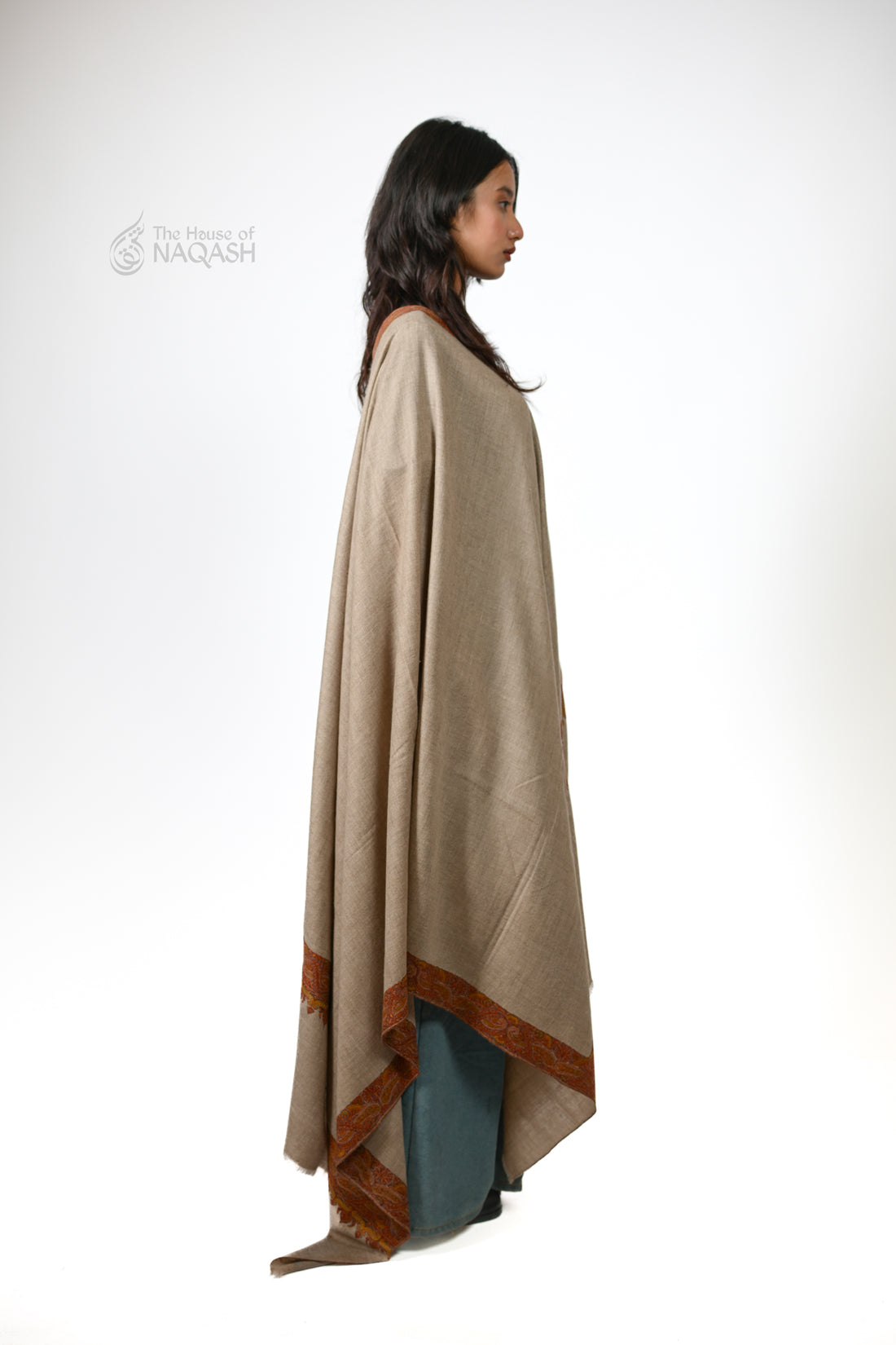 Celestial Natural Hand-Embroidered GI Pashmina Shawl
