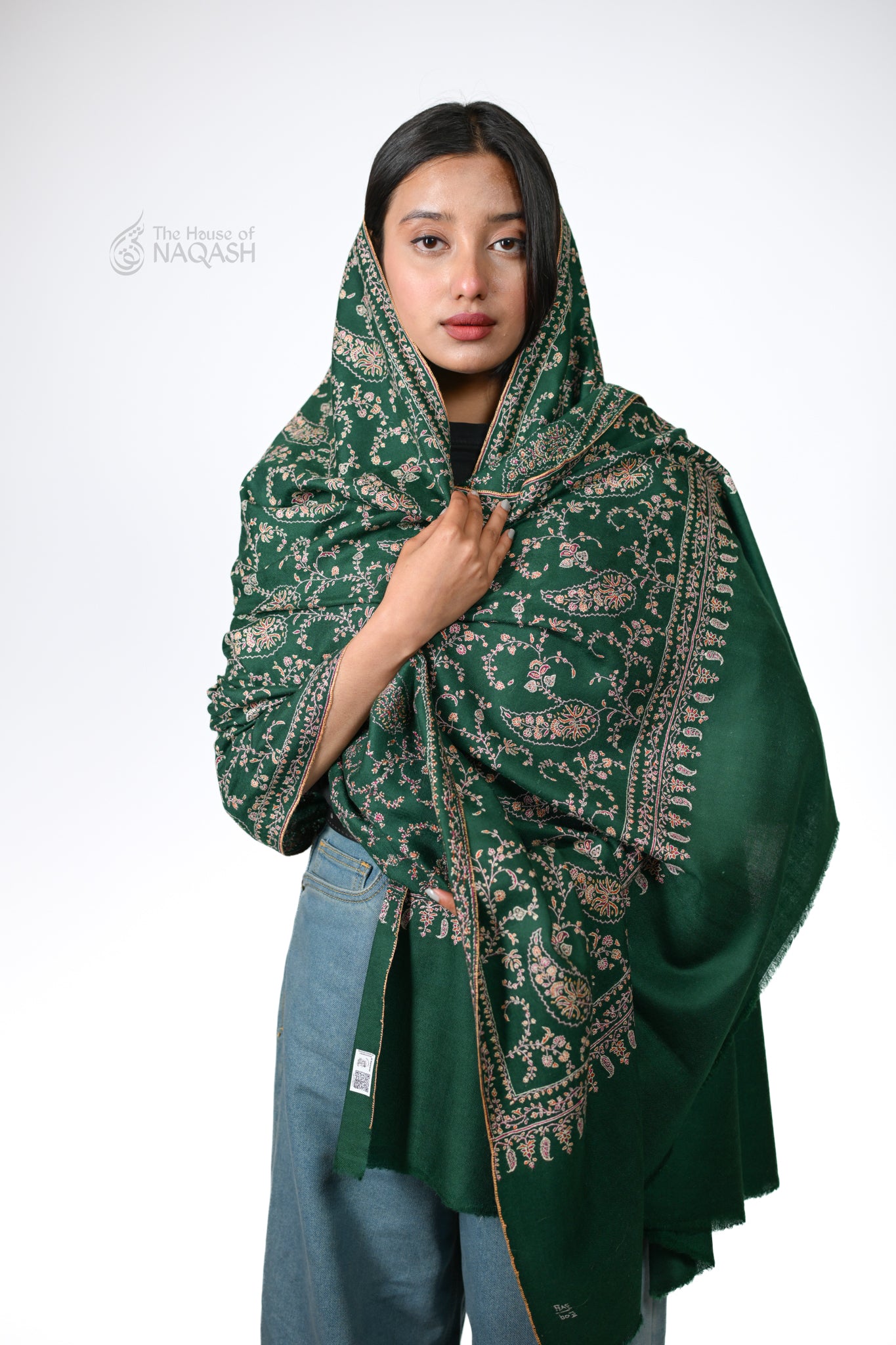 Hara Jaal Hand Embroidered Sozni Shawl