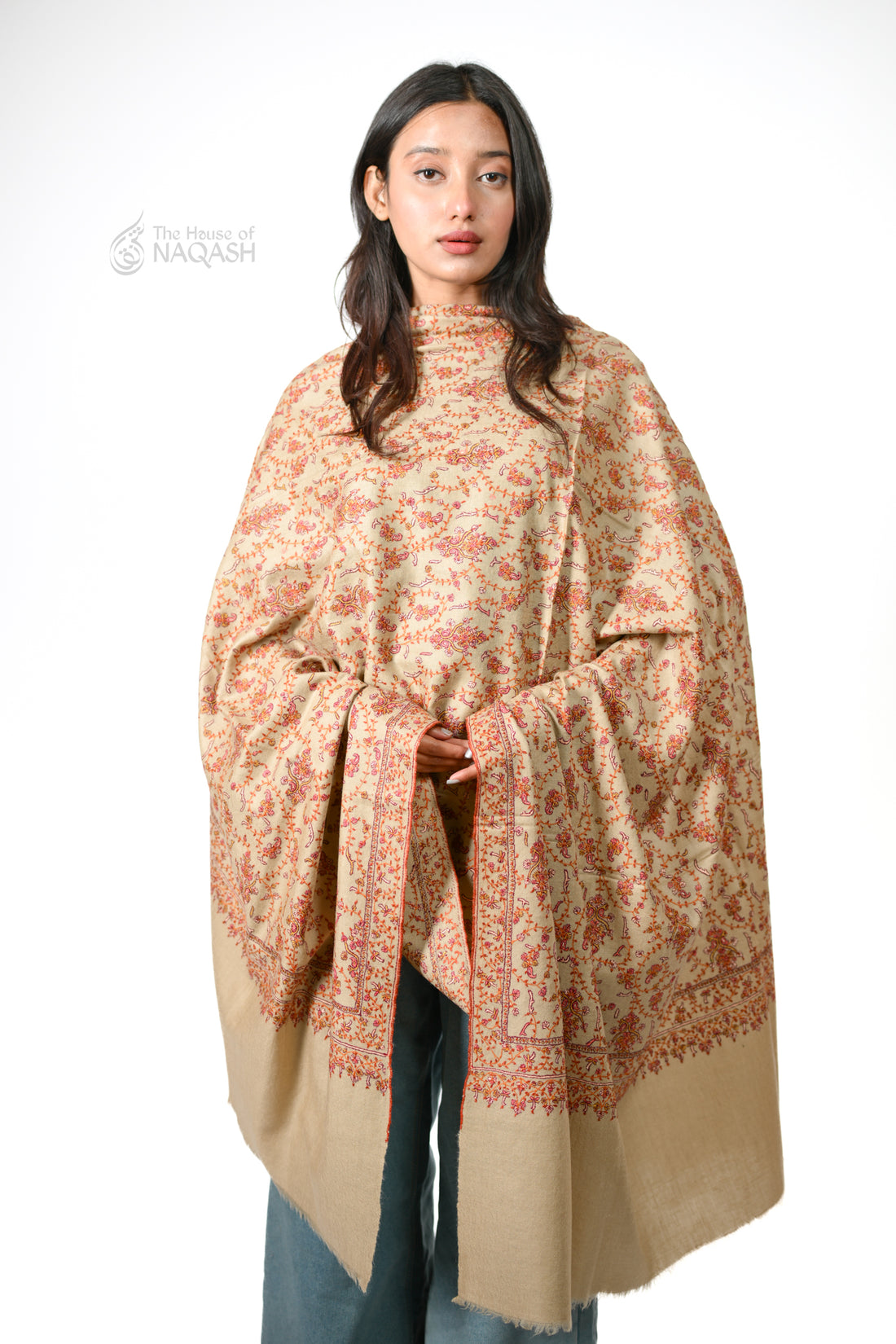 Serenity Sozni Jaalidaar Hand-Embroidered GI Pashmina Shawl