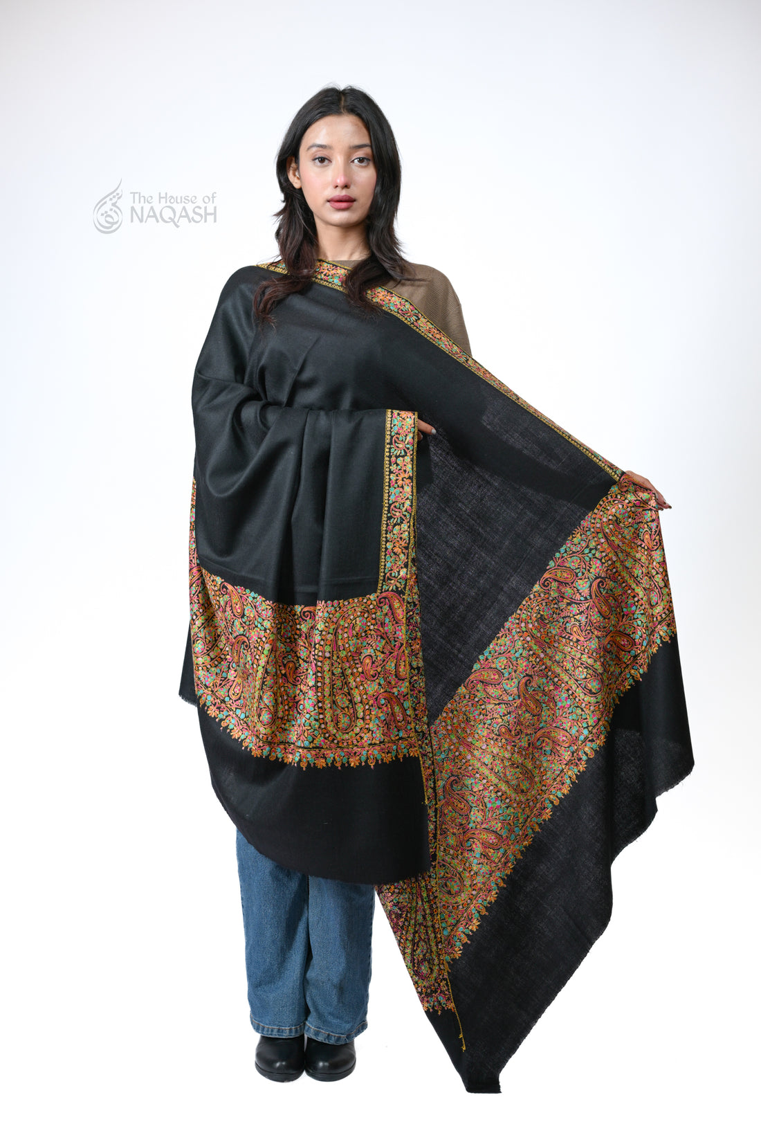 Deep Drift Hand Embroidered GI Pashmina Shawl